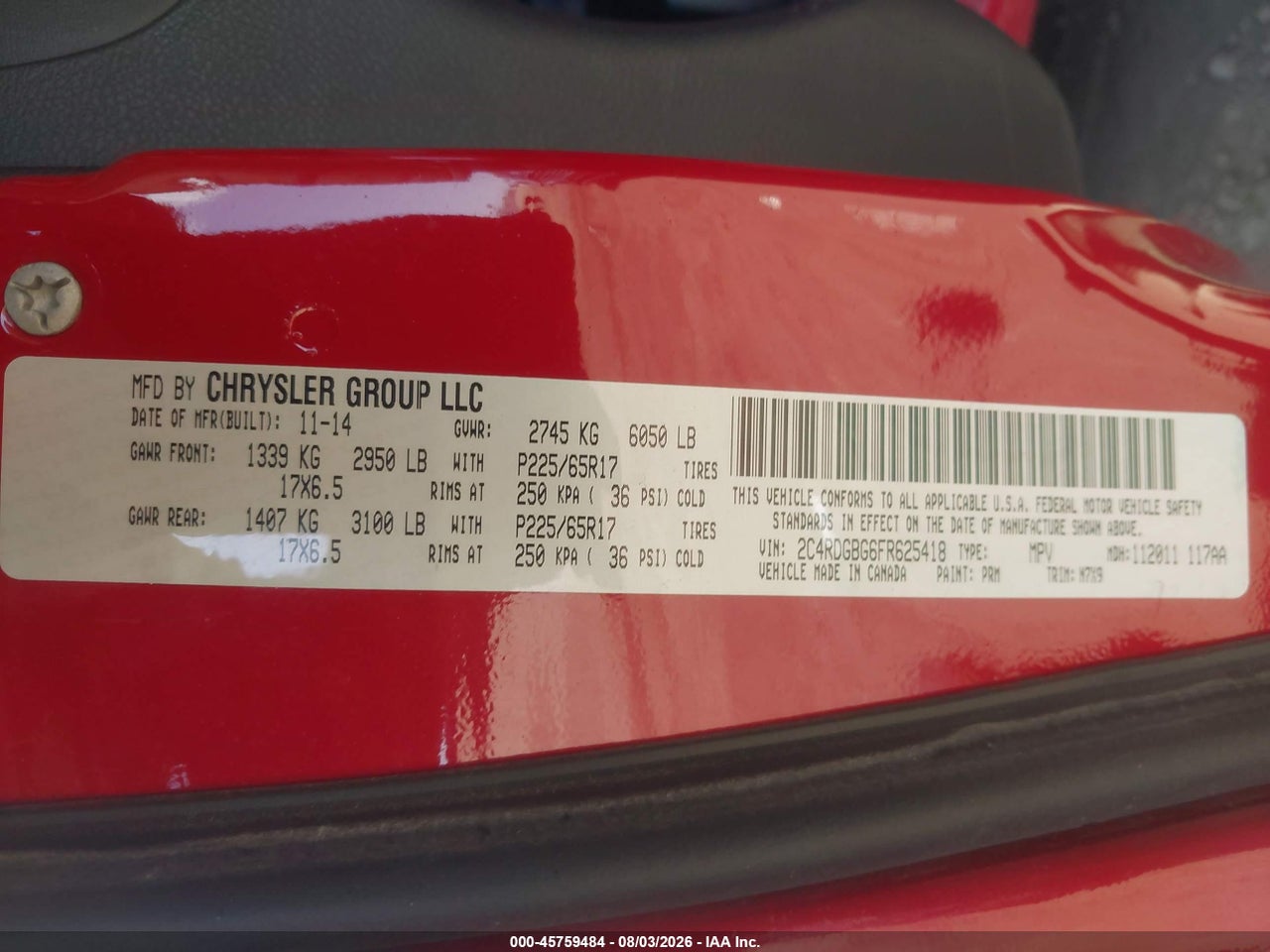 2C4RDGBG6FR****** · 2015 DODGE GRAND CARAVAN SE · 9/11