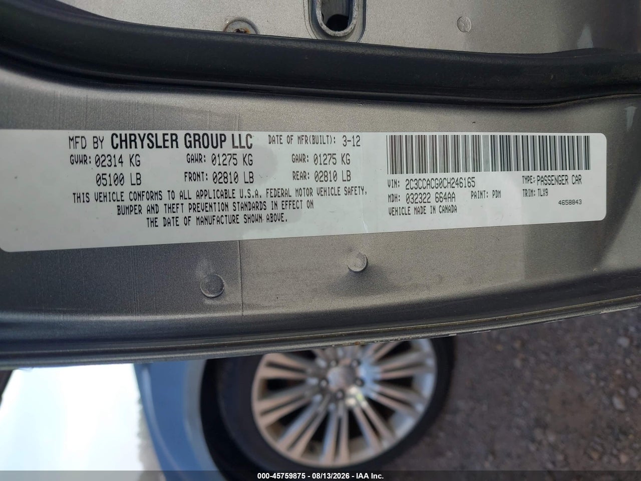 2C3CCACG0CH****** · 2012 CHRYSLER 300 LIMITED · 9/11