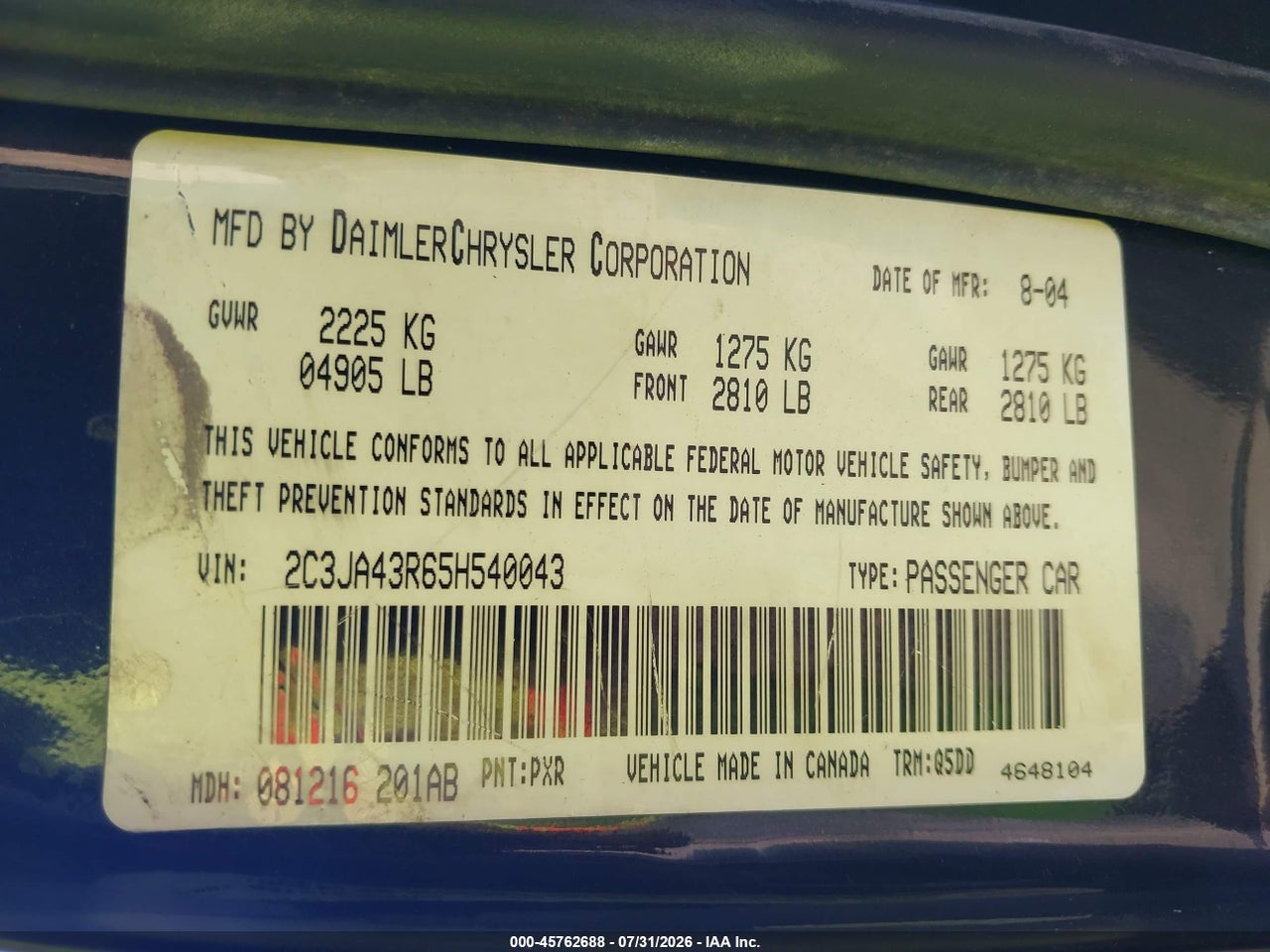 2C3JA43R65H****** · 2005 CHRYSLER 300   · 9/11
