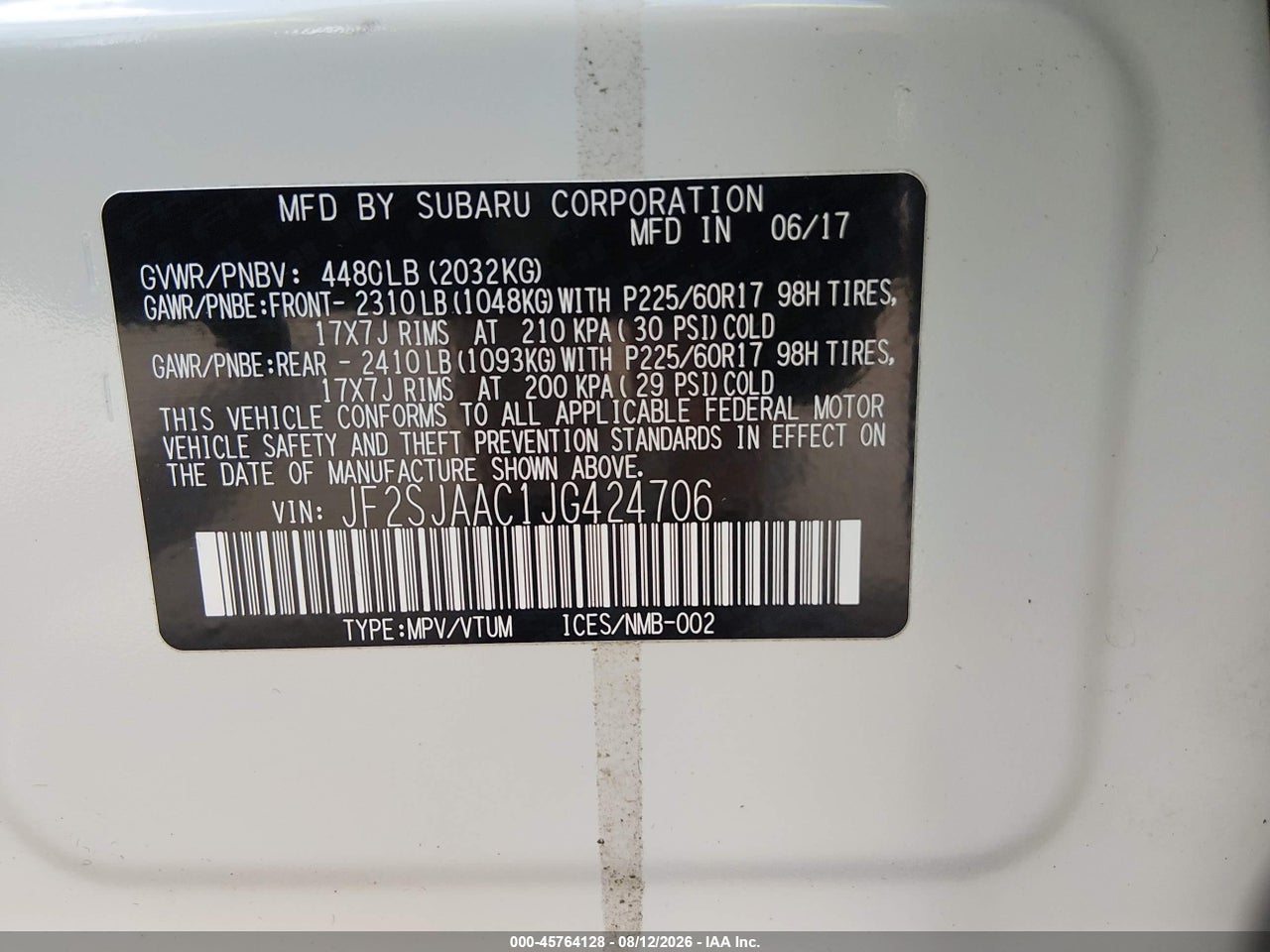 JF2SJAAC1JG****** · 2018 SUBARU FORESTER 2.5I · 9/11