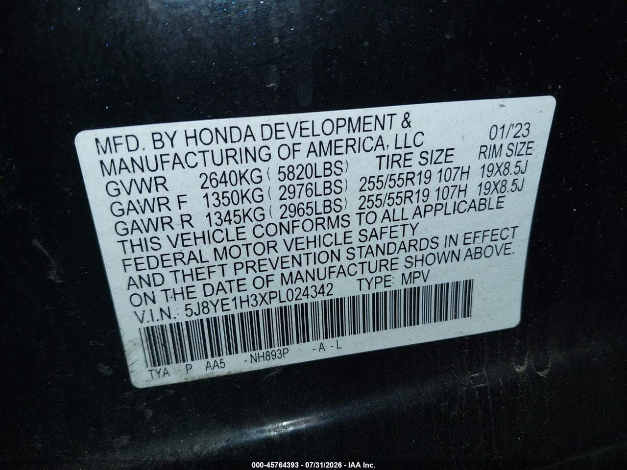 5J8YE1H3XPL****** · 2023 ACURA MDX STANDARD · 9/11