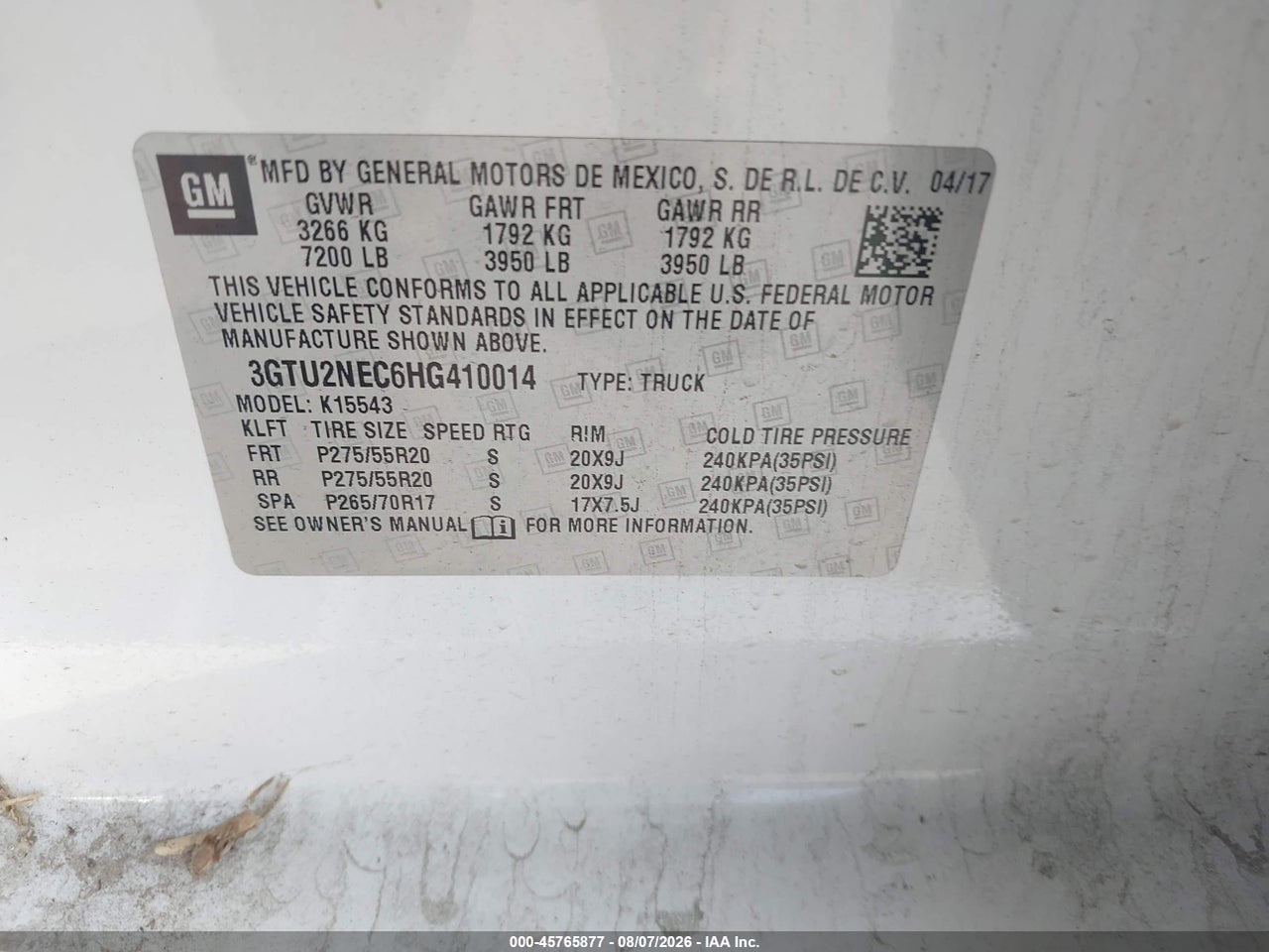 3GTU2NEC6HG****** · 2017 GMC SIERRA 1500 SLT · 9/11