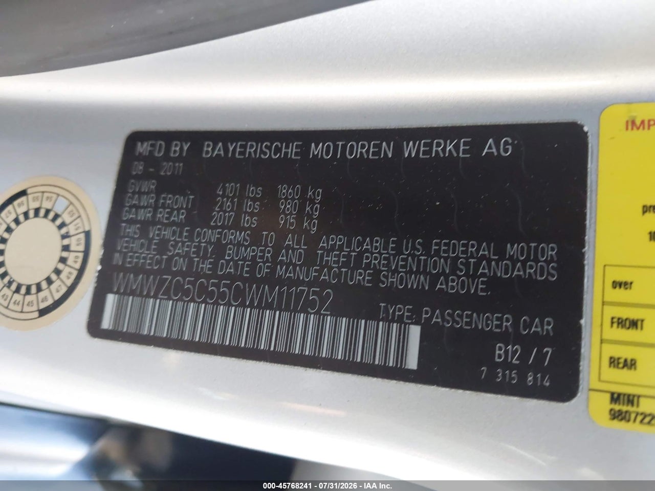 WMWZC5C55CW****** · 2012 MINI COOPER S COUNTRYMAN   · 9/11