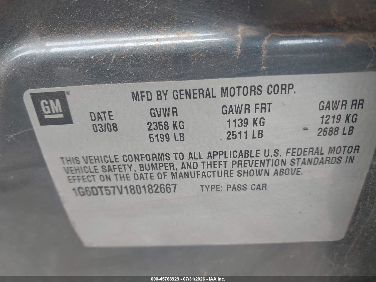 1G6DT57V180****** · 2008 CADILLAC CTS AWD W/1SB · 9/10