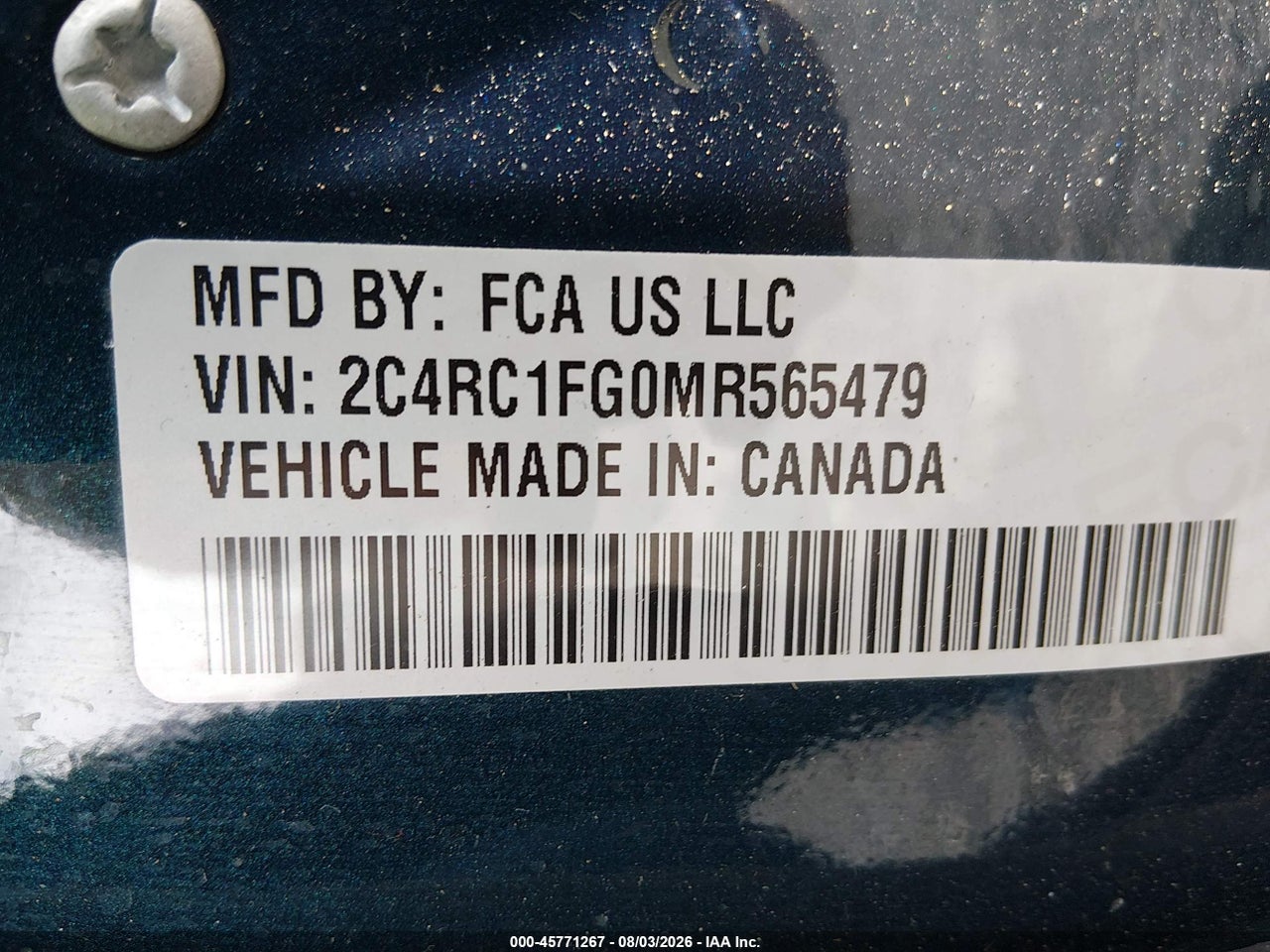2C4RC1FG0MR****** · 2021 CHRYSLER PACIFICA TOURING · 9/11