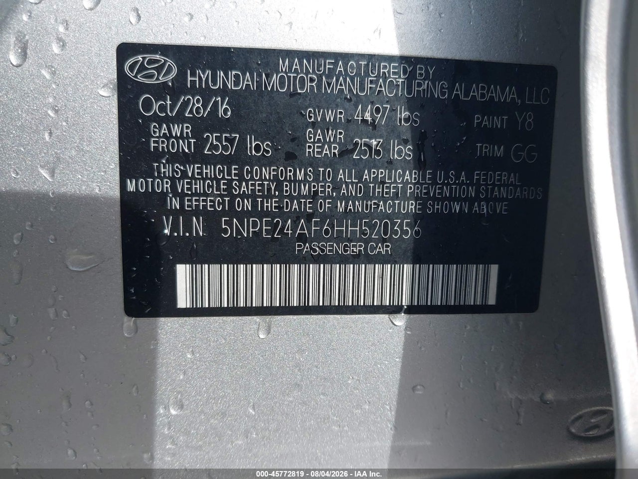 5NPE24AF6HH****** · 2017 HYUNDAI SONATA   · 9/11