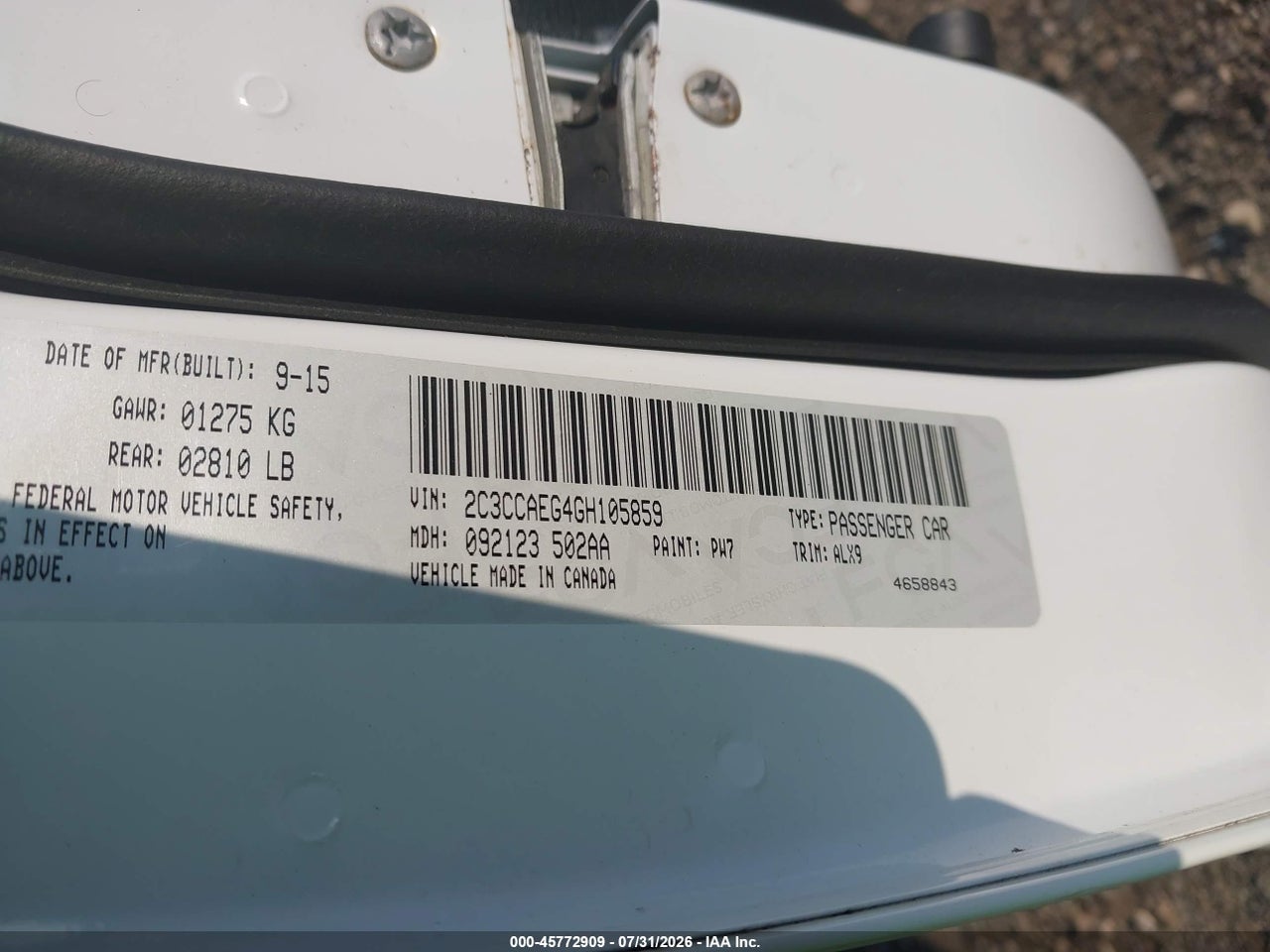 2C3CCAEG4GH****** · 2016 CHRYSLER 300C · 9/11