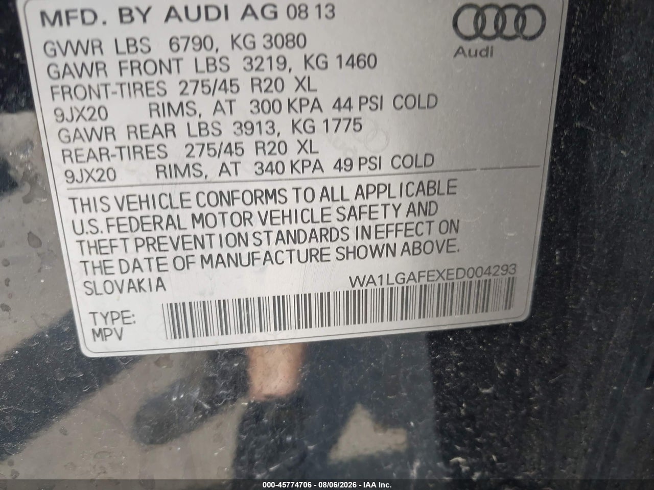 WA1LGAFEXED****** · 2014 AUDI Q7 3.0T PREMIUM · 9/11