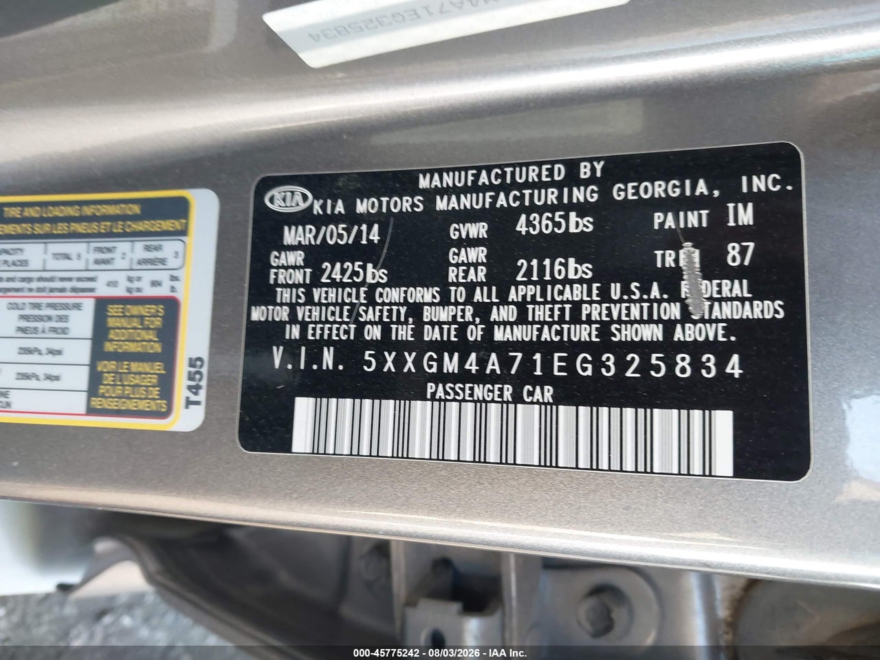 5XXGM4A71EG****** · 2014 KIA OPTIMA LX · 9/10