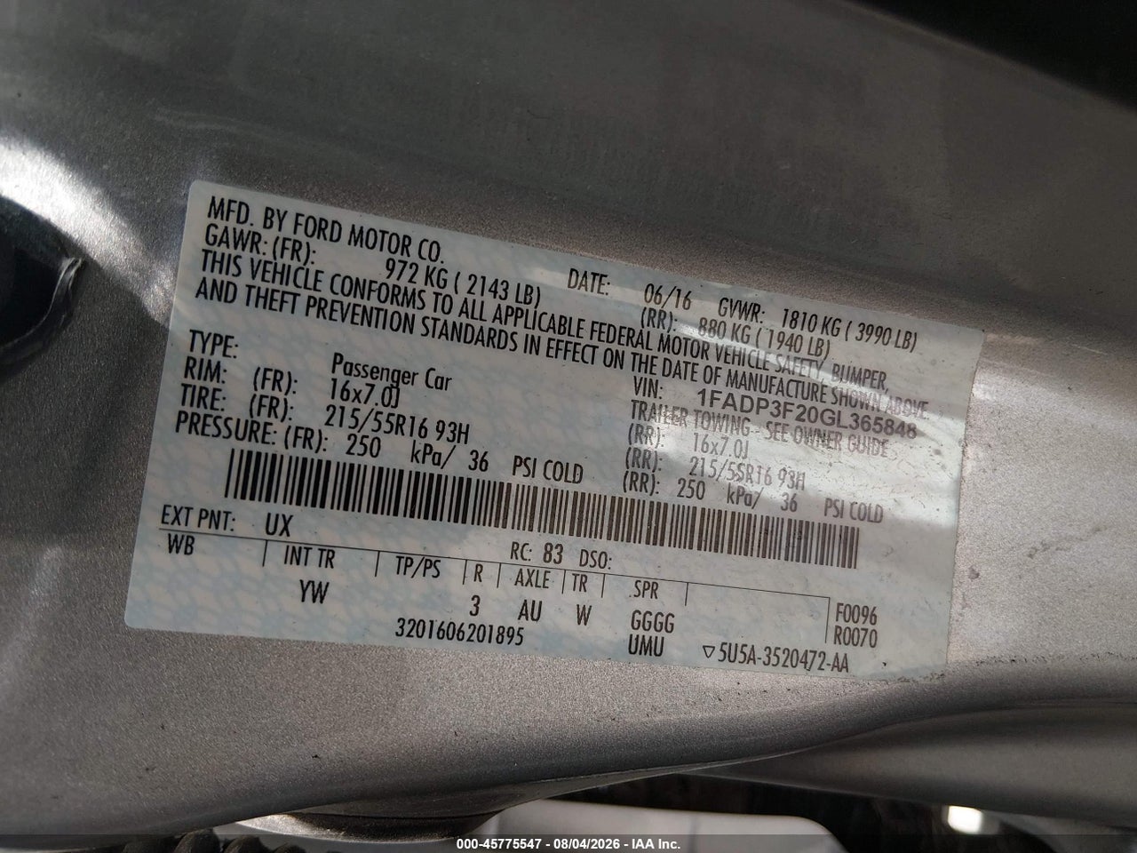 1FADP3F20GL****** · 2016 FORD FOCUS SE · 9/11