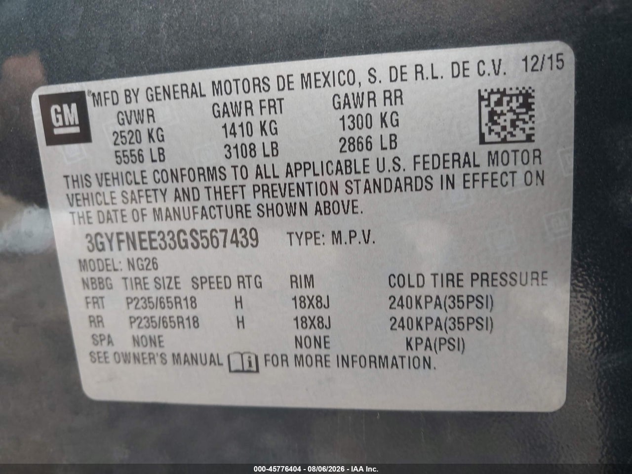 3GYFNEE33GS****** · 2016 CADILLAC SRX LUXURY COLLECTION · 9/10