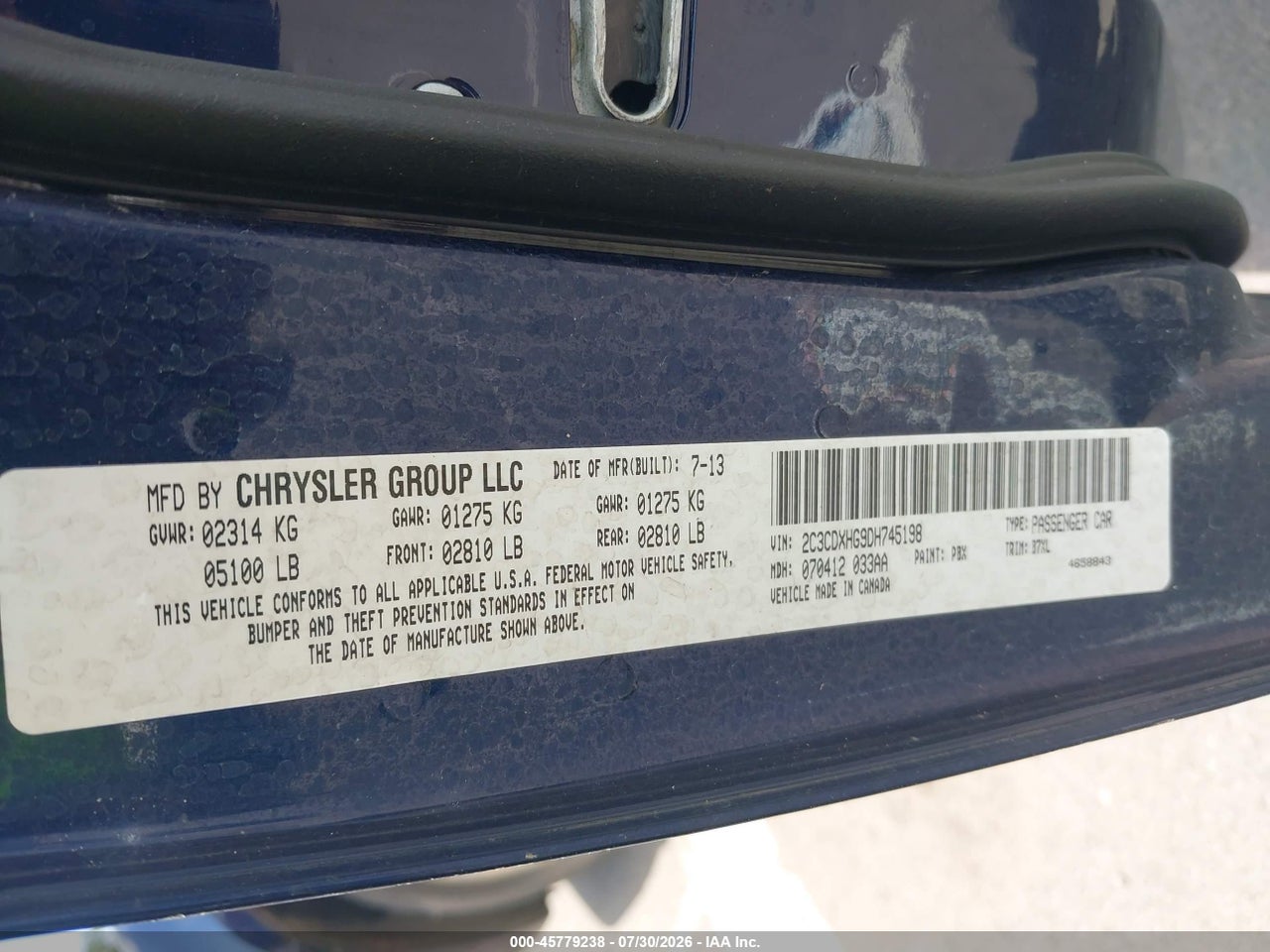 2C3CDXHG9DH****** · 2013 DODGE CHARGER SXT · 9/11