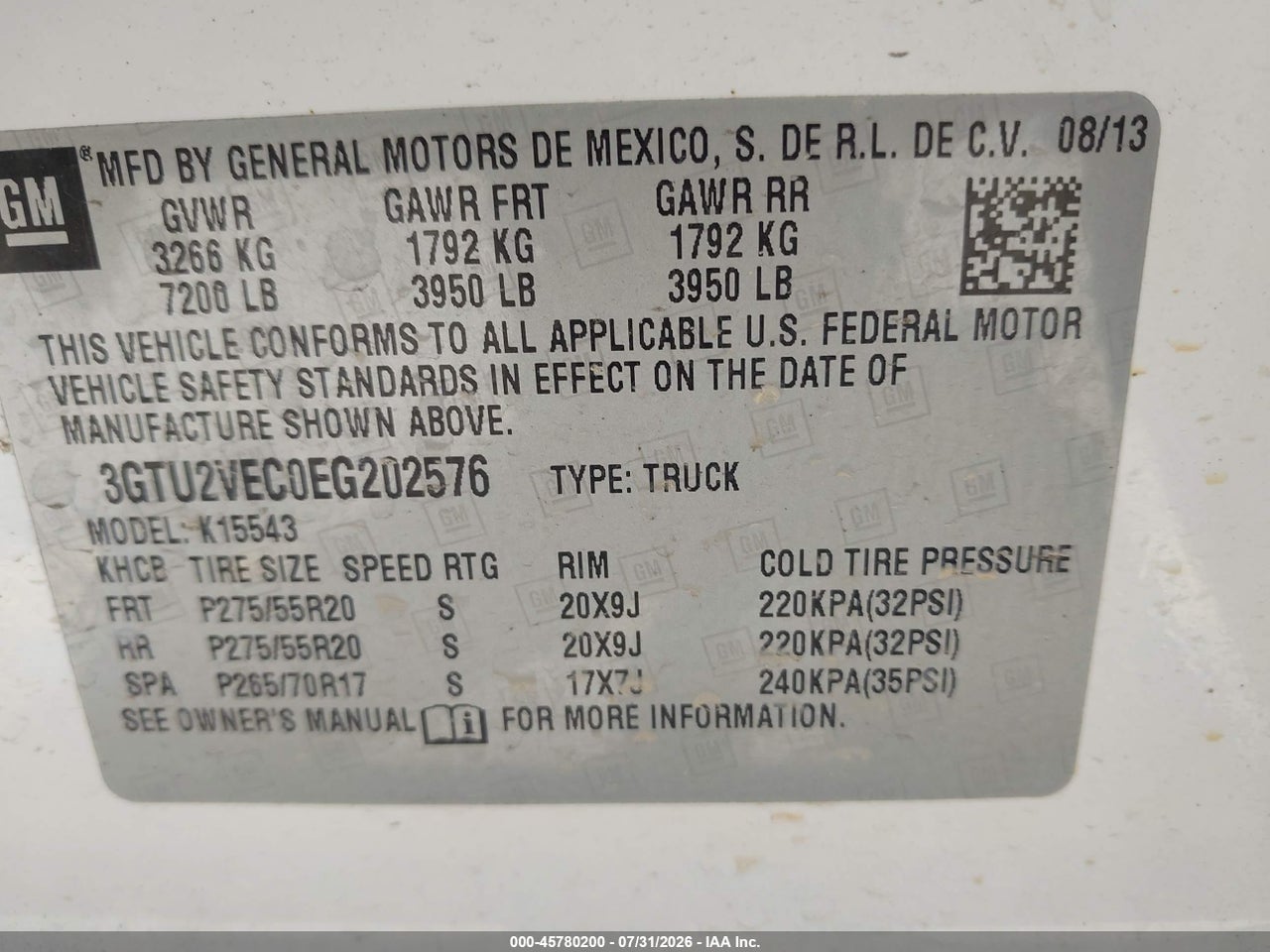 3GTU2VEC0EG****** · 2014 GMC SIERRA 1500 SLT · 9/11