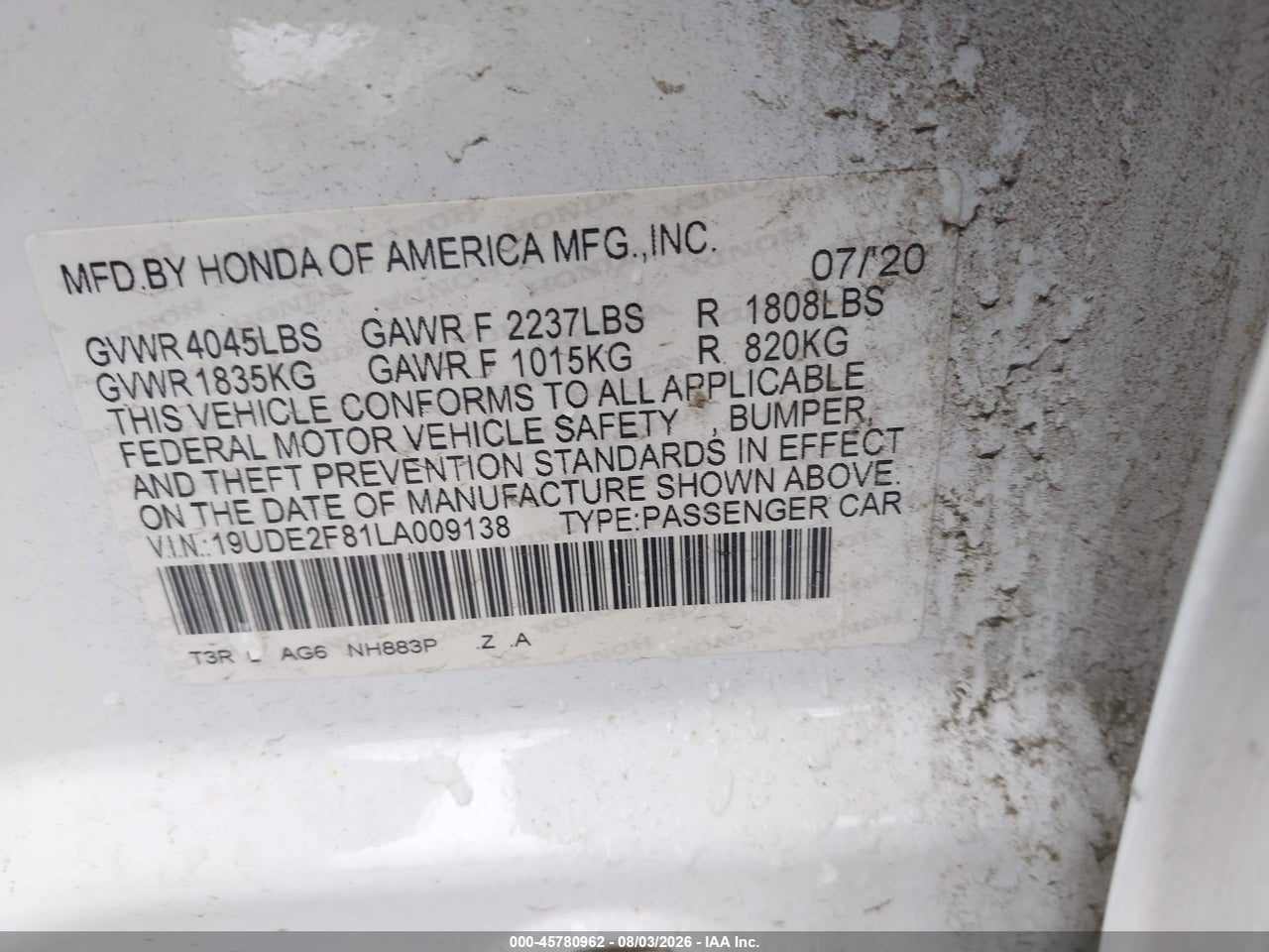 19UDE2F81LA****** · 2020 ACURA ILX PREMIUM   A-SPEC PACKAGES/TECHNOLOGY   A-SPEC PACKAGES · 9/11