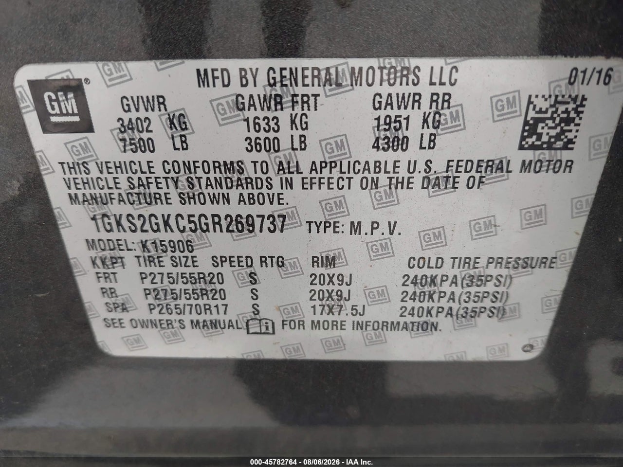 1GKS2GKC5GR****** · 2016 GMC YUKON XL SLT · 9/10