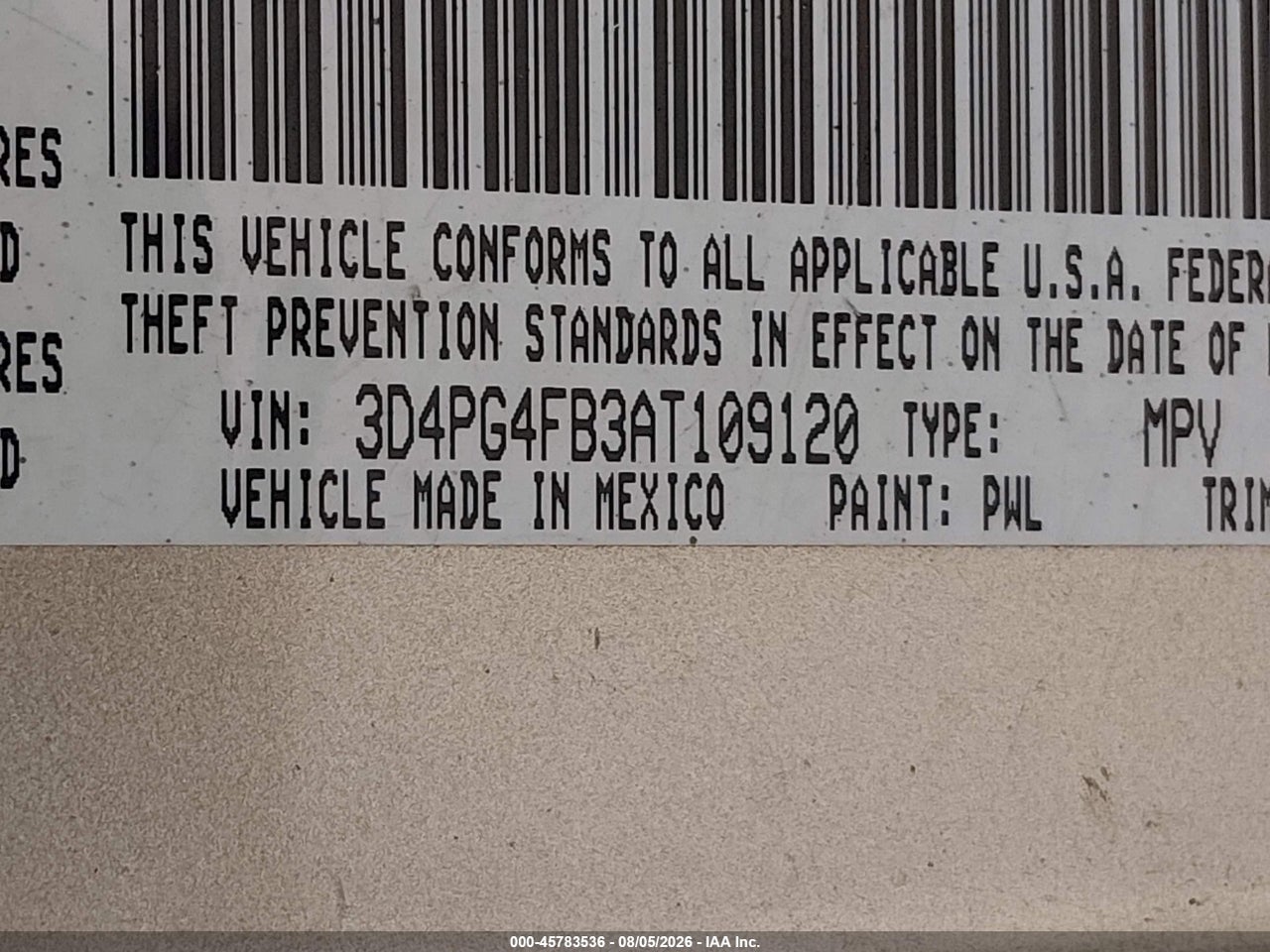 3D4PG4FB3AT****** · 2010 DODGE JOURNEY SE · 9/11
