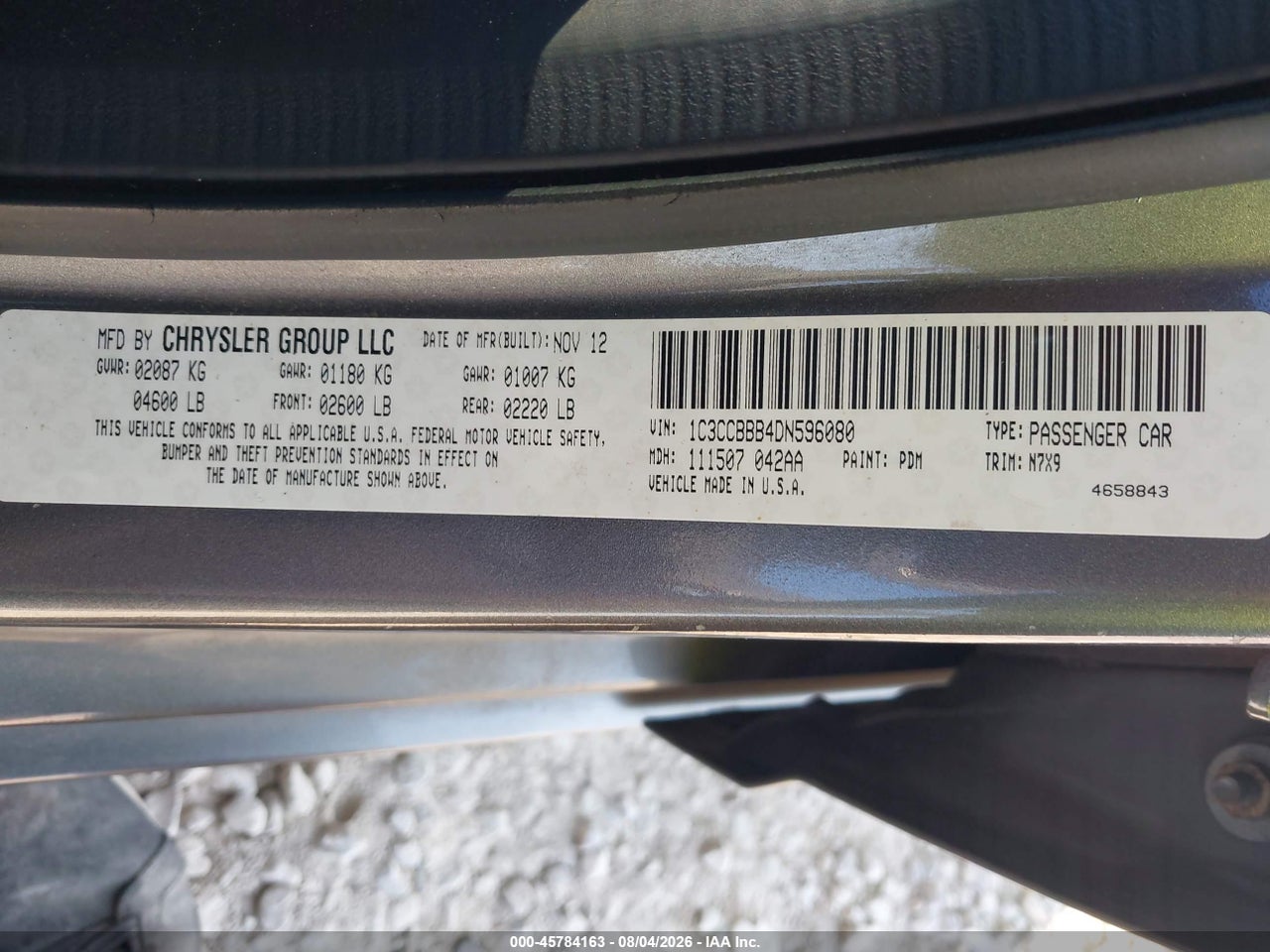 1C3CCBBB4DN****** · 2013 CHRYSLER 200 TOURING · 9/11
