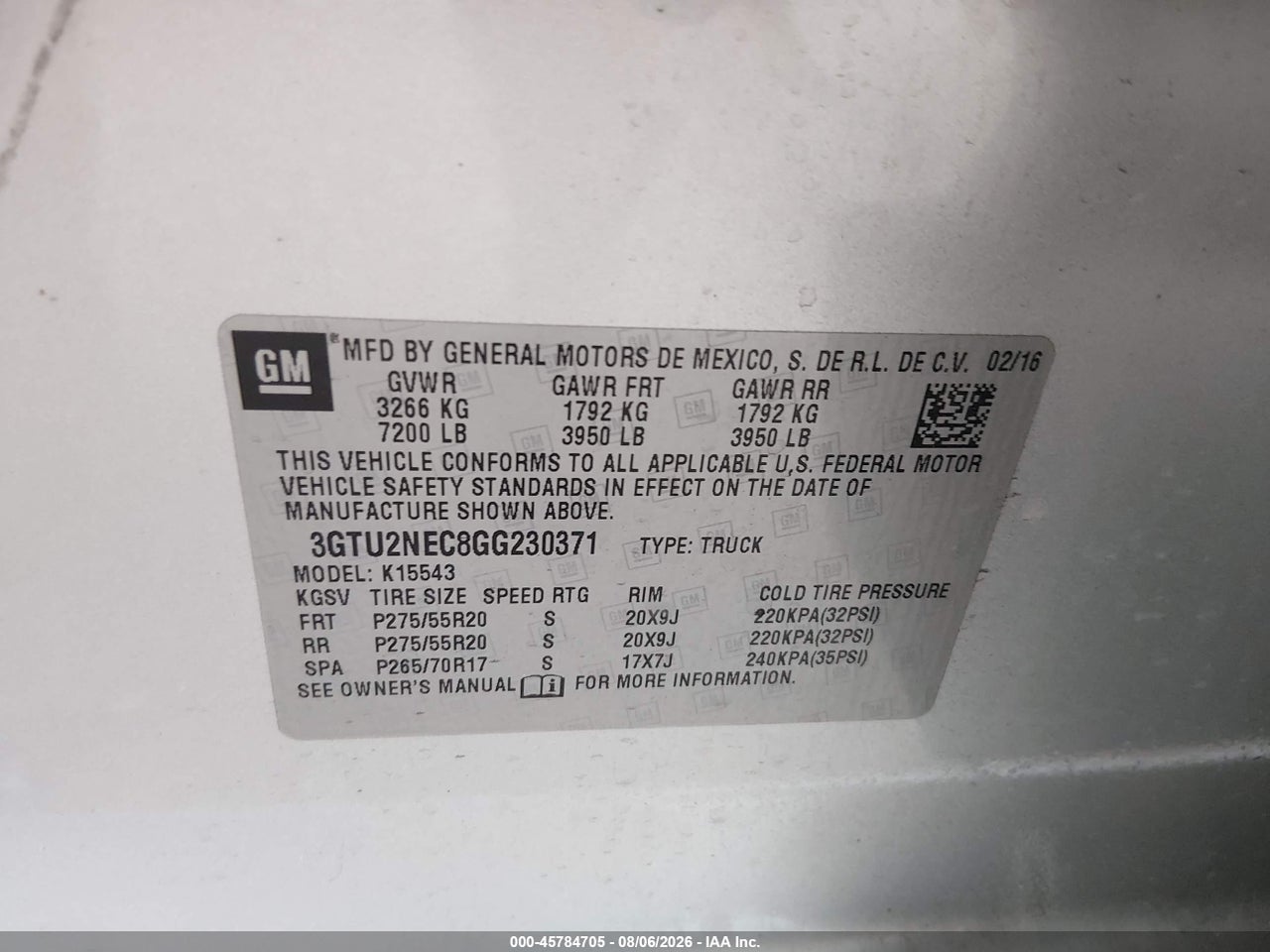 3GTU2NEC8GG****** · 2016 GMC SIERRA 1500 SLT · 9/11
