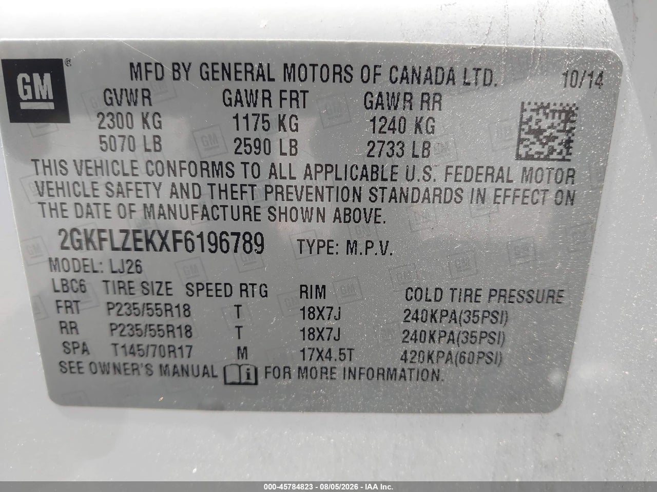 2GKFLZEKXF6****** · 2015 GMC TERRAIN DENALI · 9/11