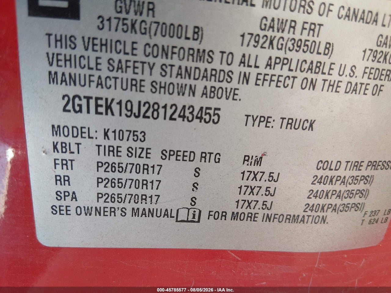 2GTEK19J281****** · 2008 GMC SIERRA 1500 SLE1 · 9/11