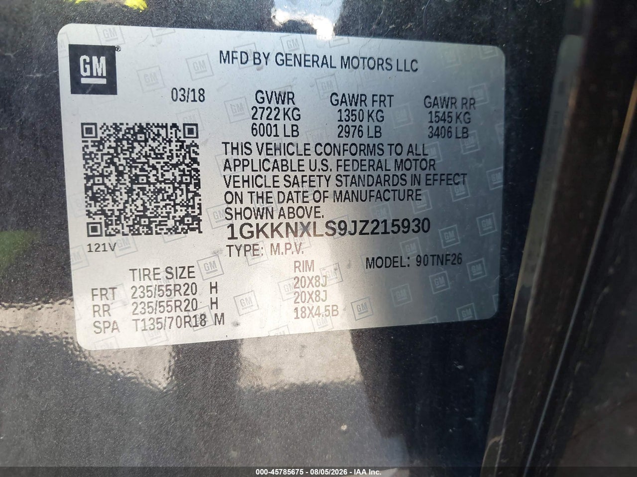 1GKKNXLS9JZ****** · 2018 GMC ACADIA DENALI · 9/11