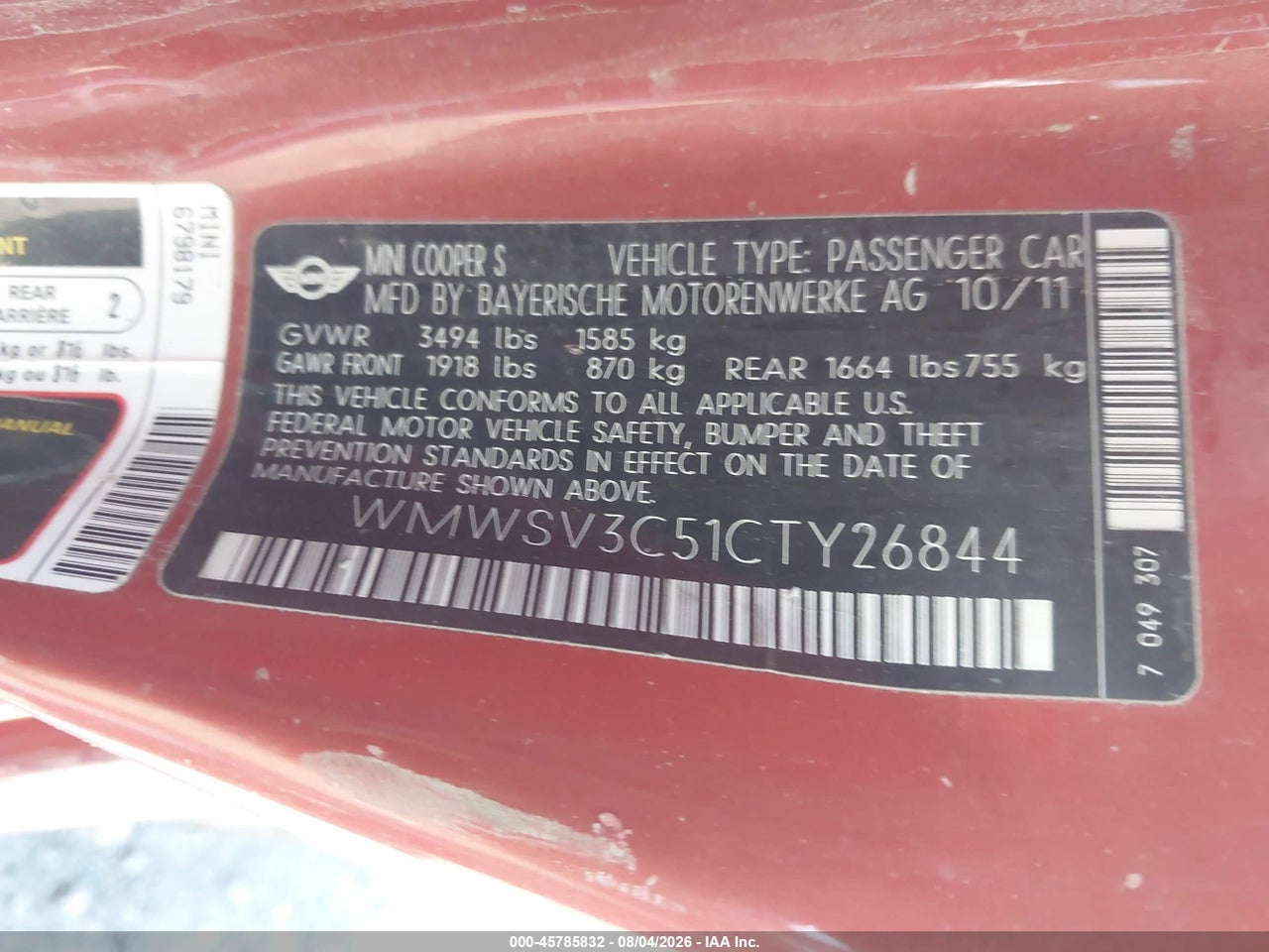 WMWSV3C51CT****** · 2012 MINI COOPER S   · 9/11