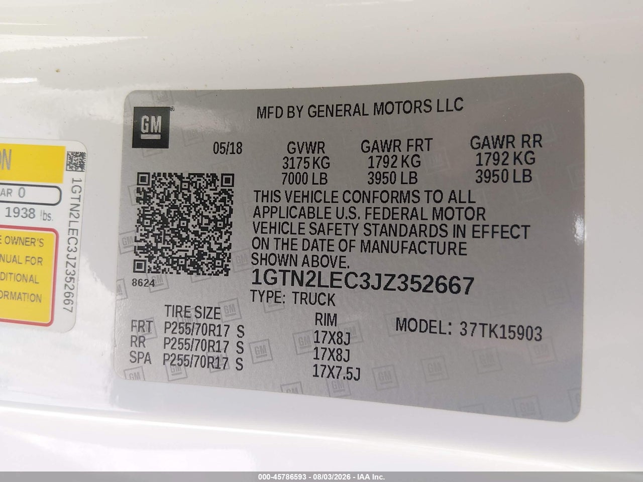 1GTN2LEC3JZ****** · 2018 GMC SIERRA 1500   · 9/11