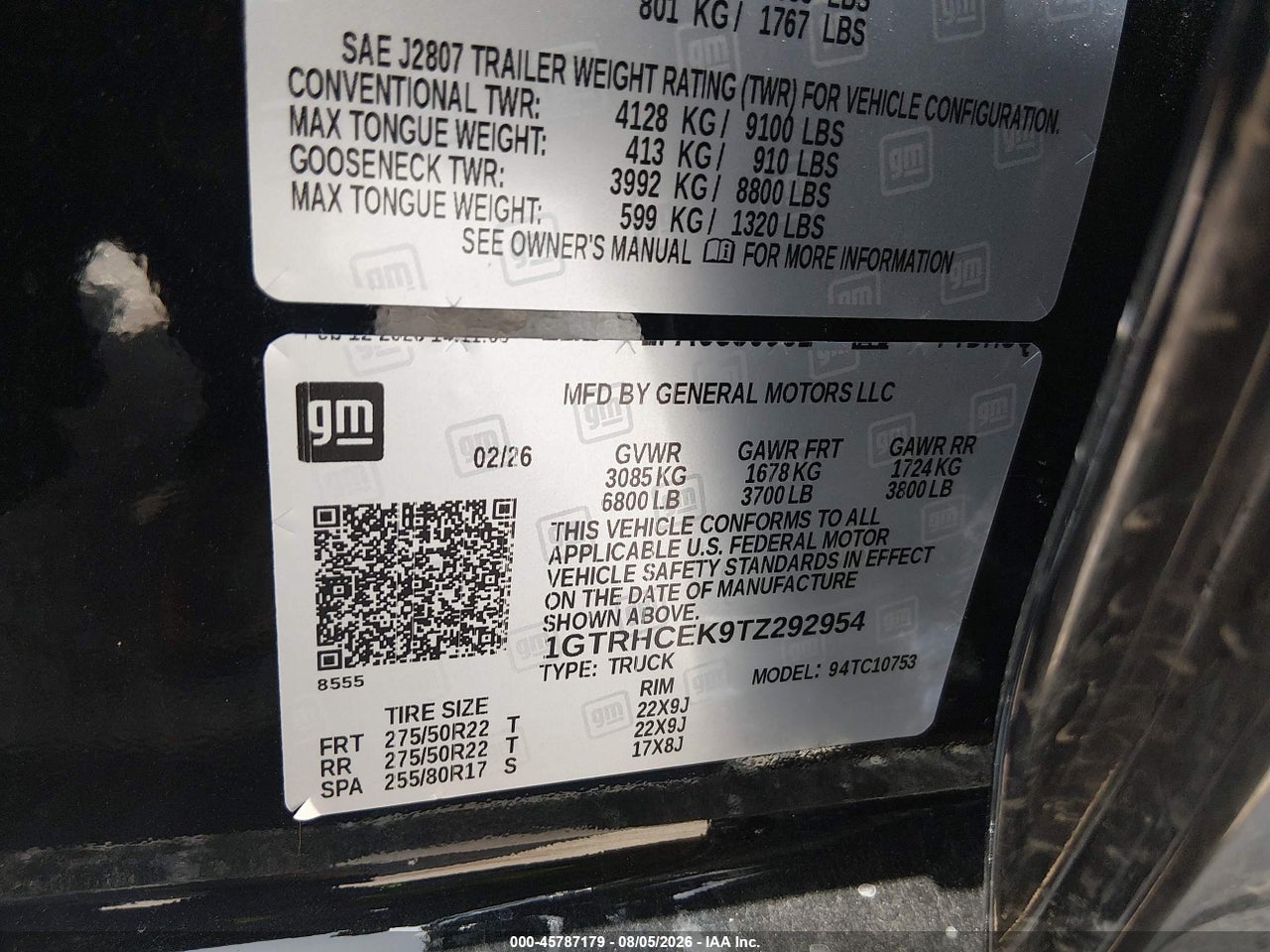 1GTRHCEK9TZ****** · 2026 GMC SIERRA 1500 , STANDARD BED, ELEVATION, RWD · 9/11