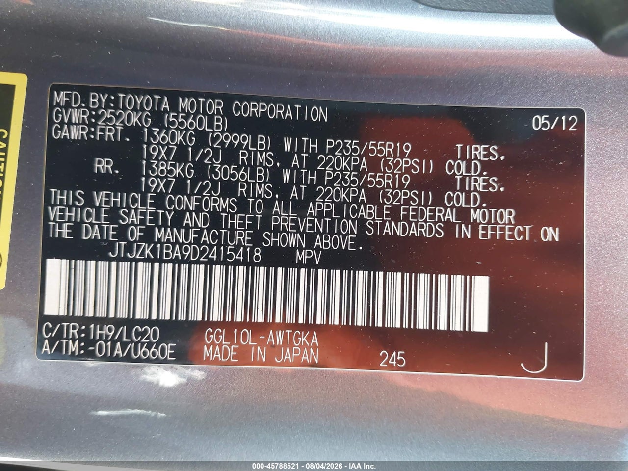 2013 LEXUS RX 350   · 9/11