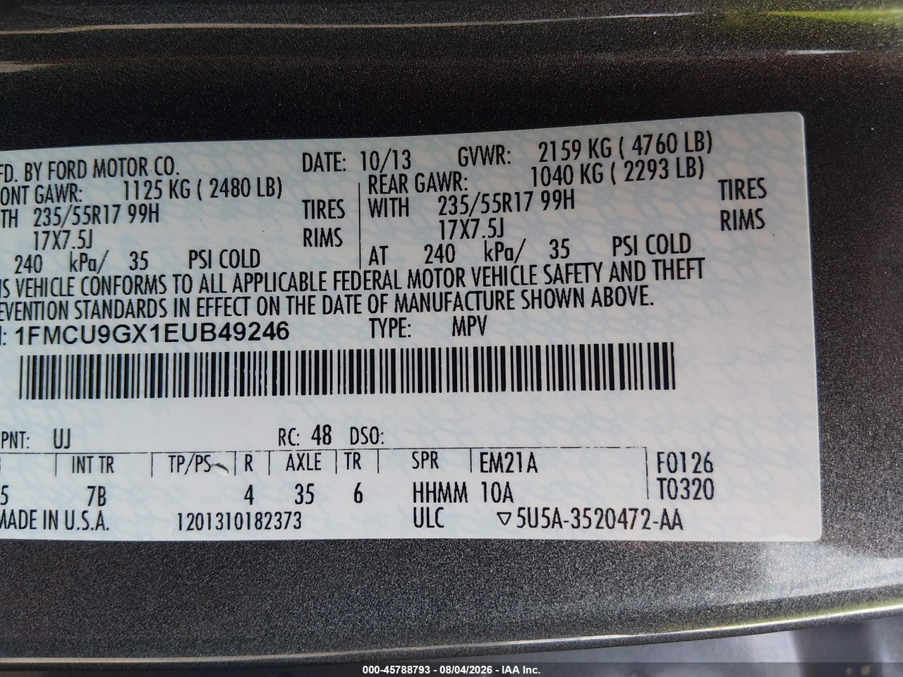 1FMCU9GX1EU****** · 2014 FORD ESCAPE SE · 9/11