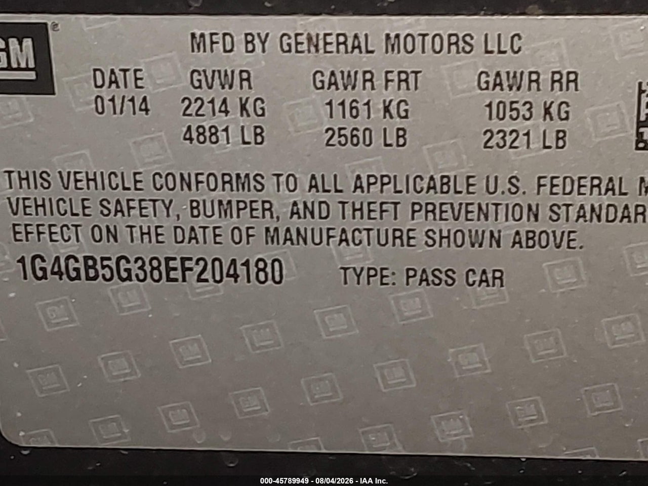 1G4GB5G38EF****** · 2014 BUICK LACROSSE LEATHER GROUP · 9/10