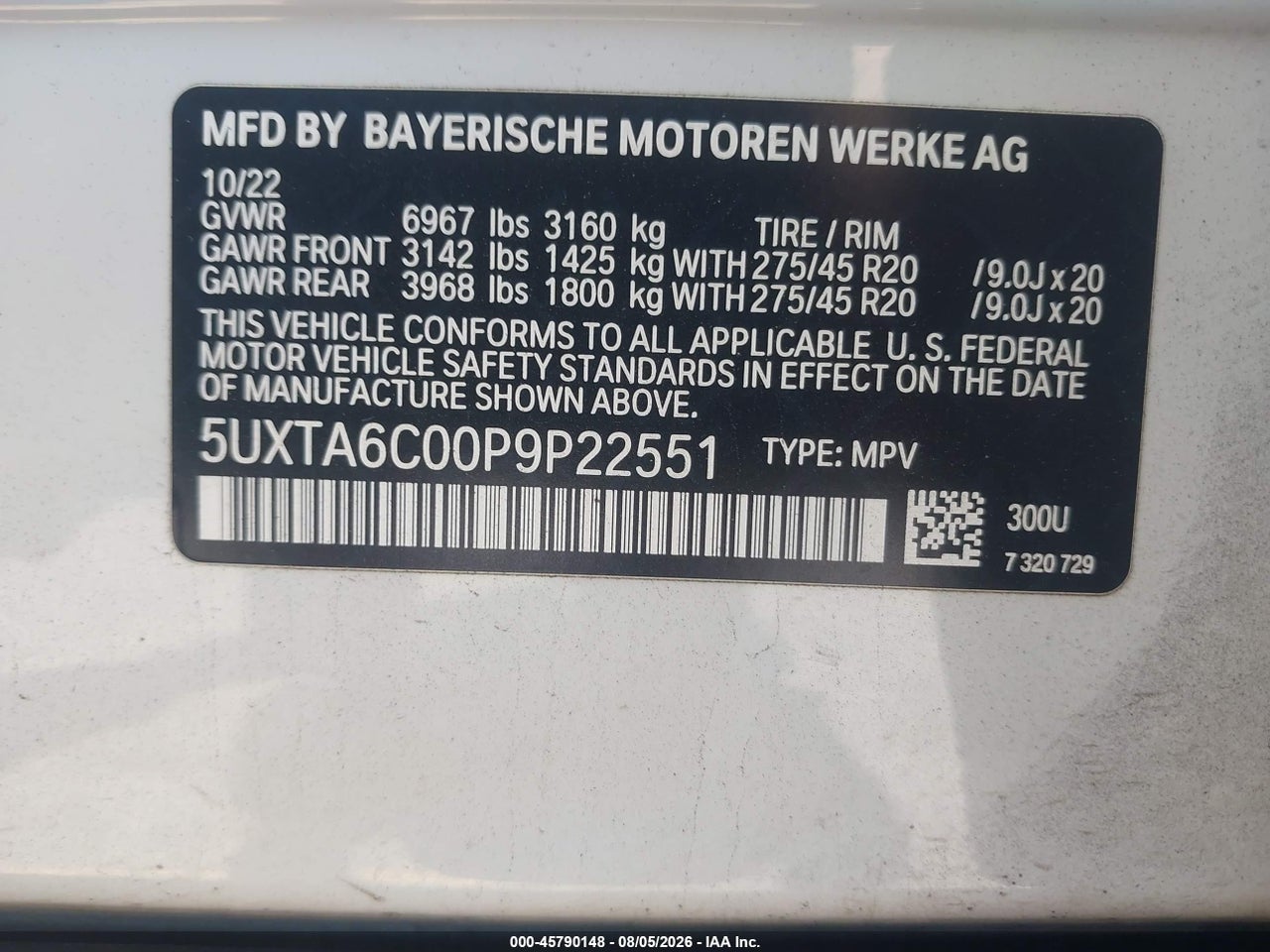 5UXTA6C00P9****** · 2023 BMW X5 PHEV XDRIVE45E · 9/11