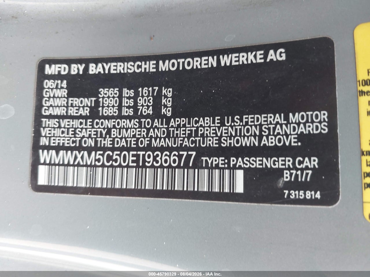 WMWXM5C50ET****** · 2014 MINI HARDTOP COOPER · 9/11