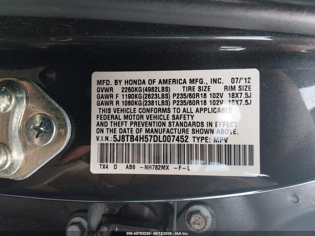 5J8TB4H57DL****** · 2013 ACURA RDX   · 9/11