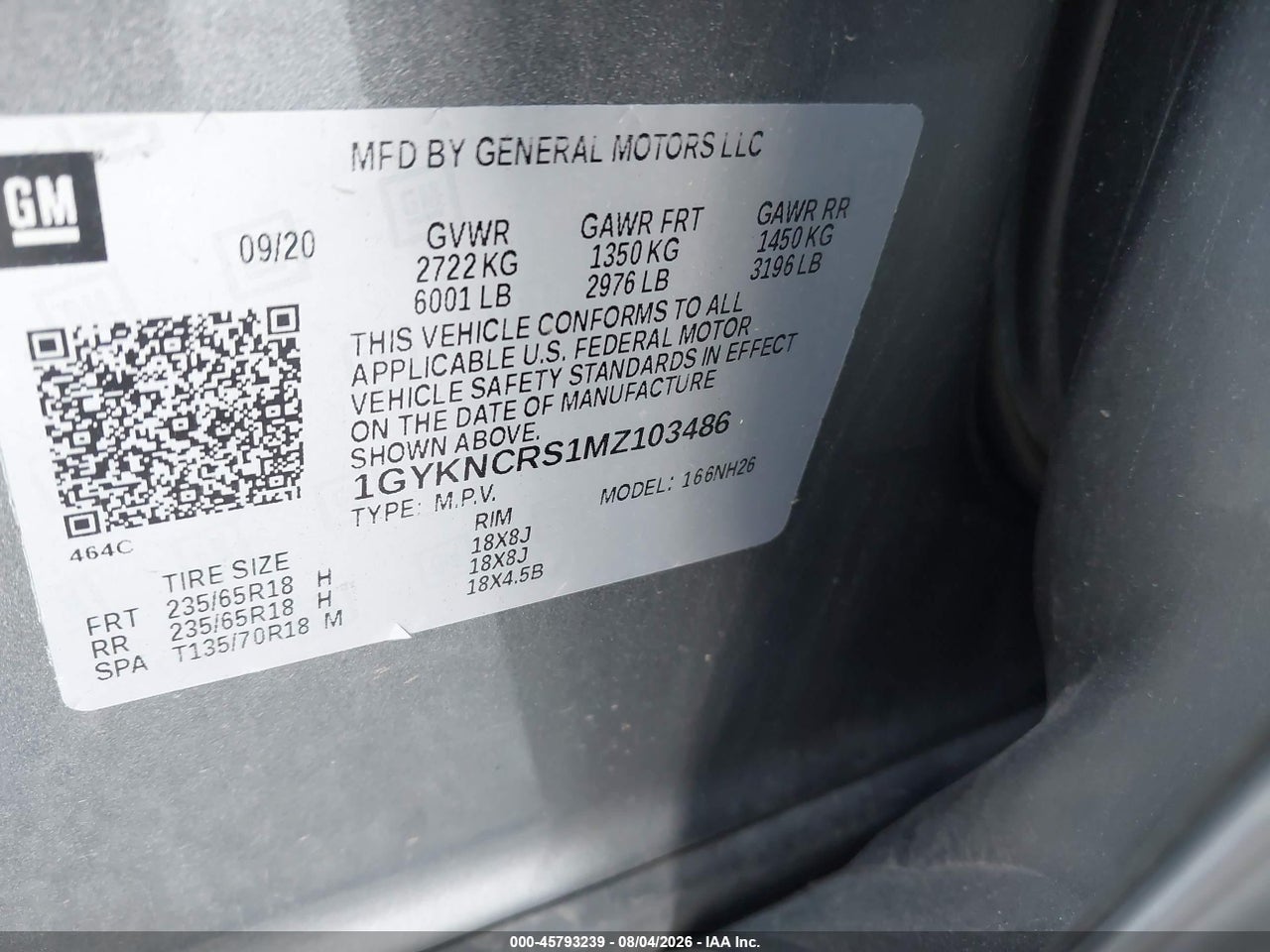 1GYKNCRS1MZ****** · 2021 CADILLAC XT5 FWD PREMIUM LUXURY · 9/11
