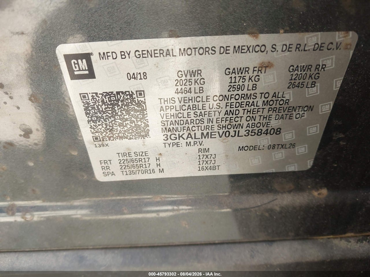 3GKALMEV0JL****** · 2018 GMC TERRAIN SLE · 9/11