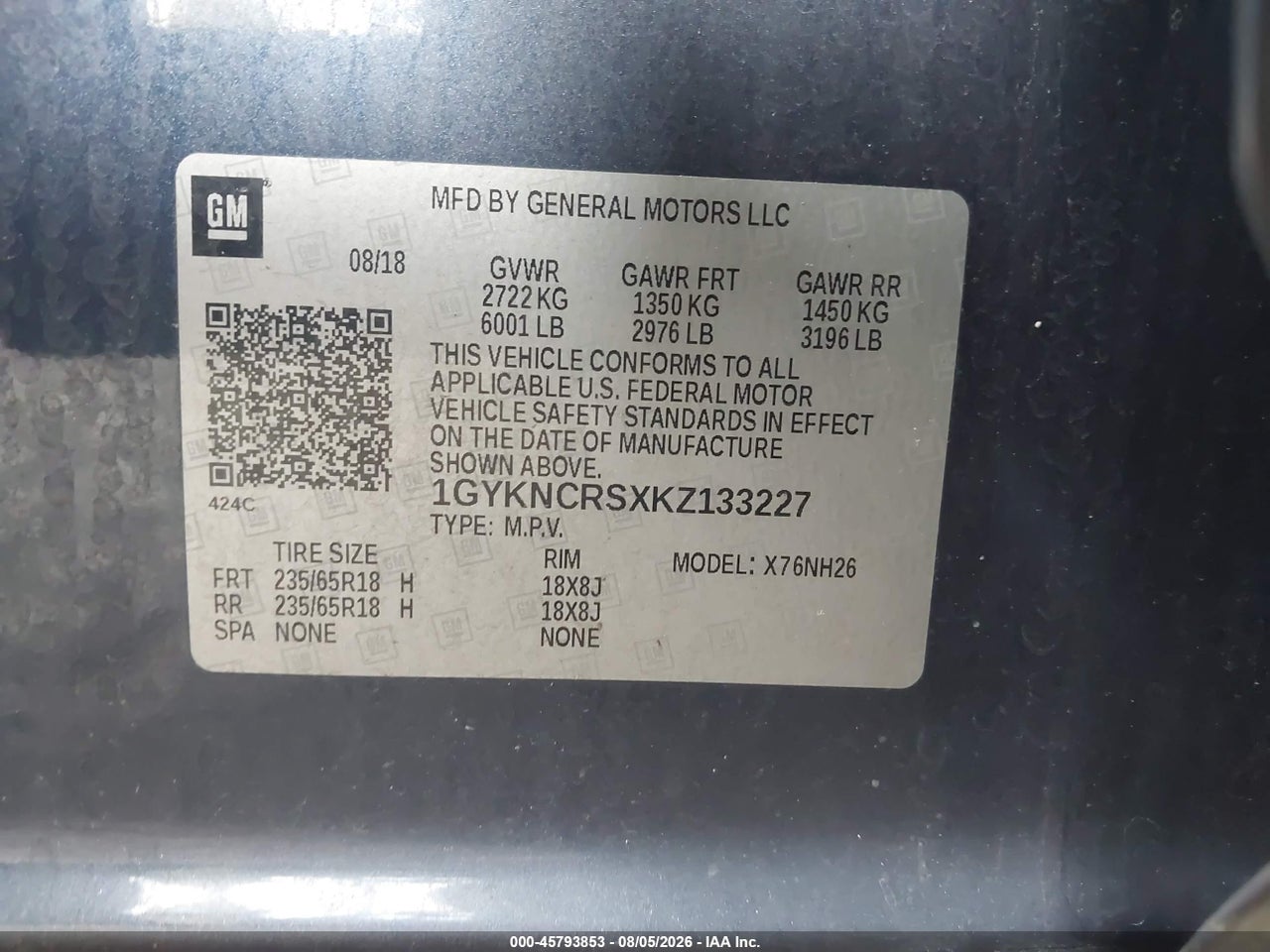 1GYKNCRSXKZ****** · 2019 CADILLAC XT5 LUXURY · 9/10