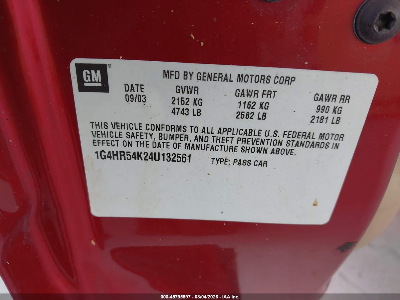 1G4HR54K24U****** · 2004 BUICK LESABRE LIMITED · 9/11