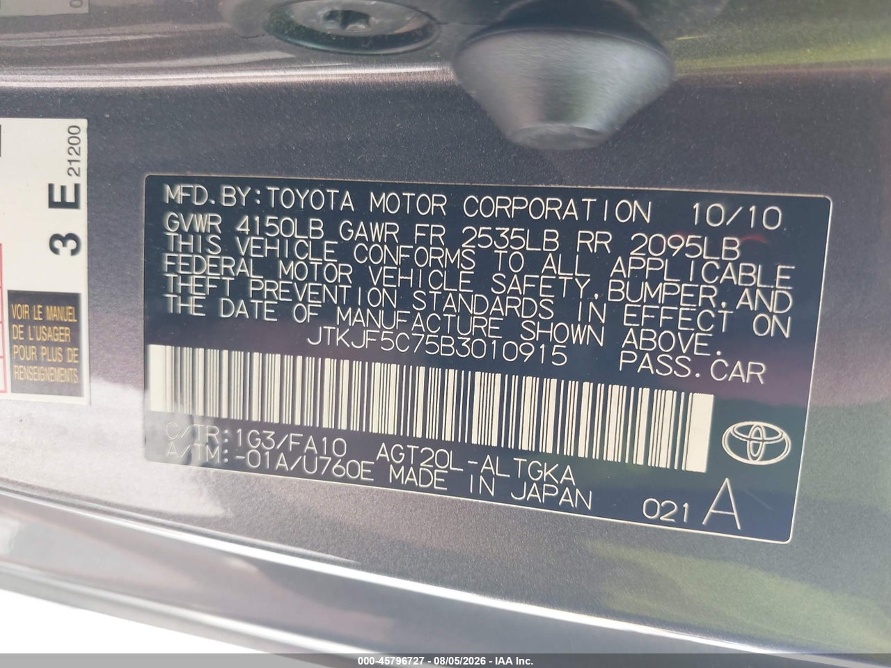 JTKJF5C75B3****** · 2011 SCION TC   · 9/11