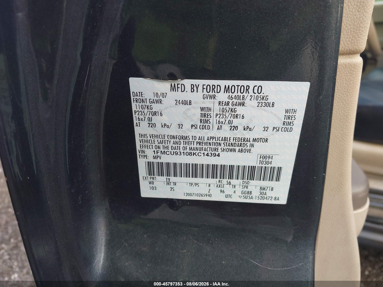 1FMCU93108K****** · 2008 FORD ESCAPE XLT · 9/11
