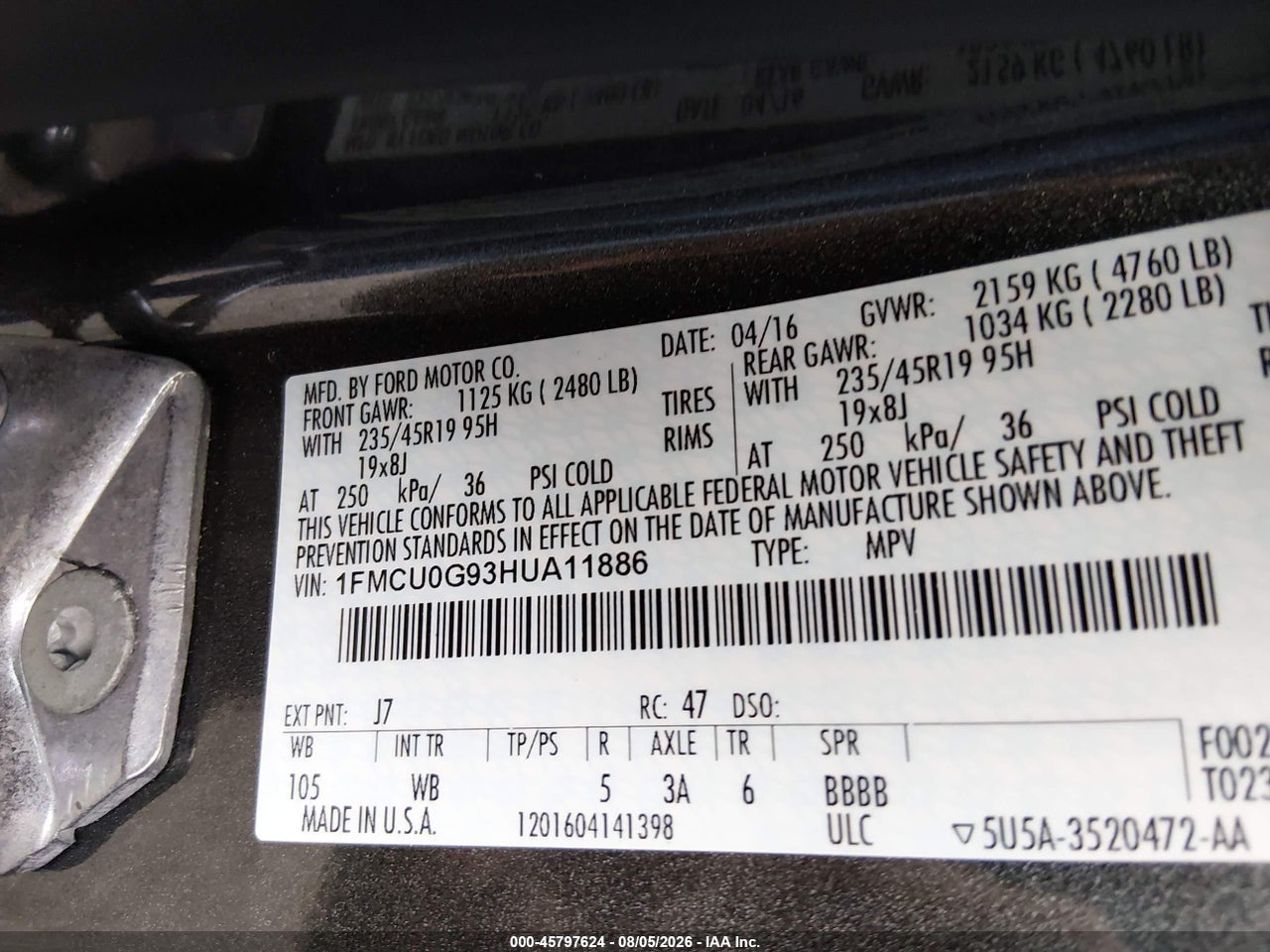 1FMCU0G93HU****** · 2017 FORD ESCAPE SE · 9/11