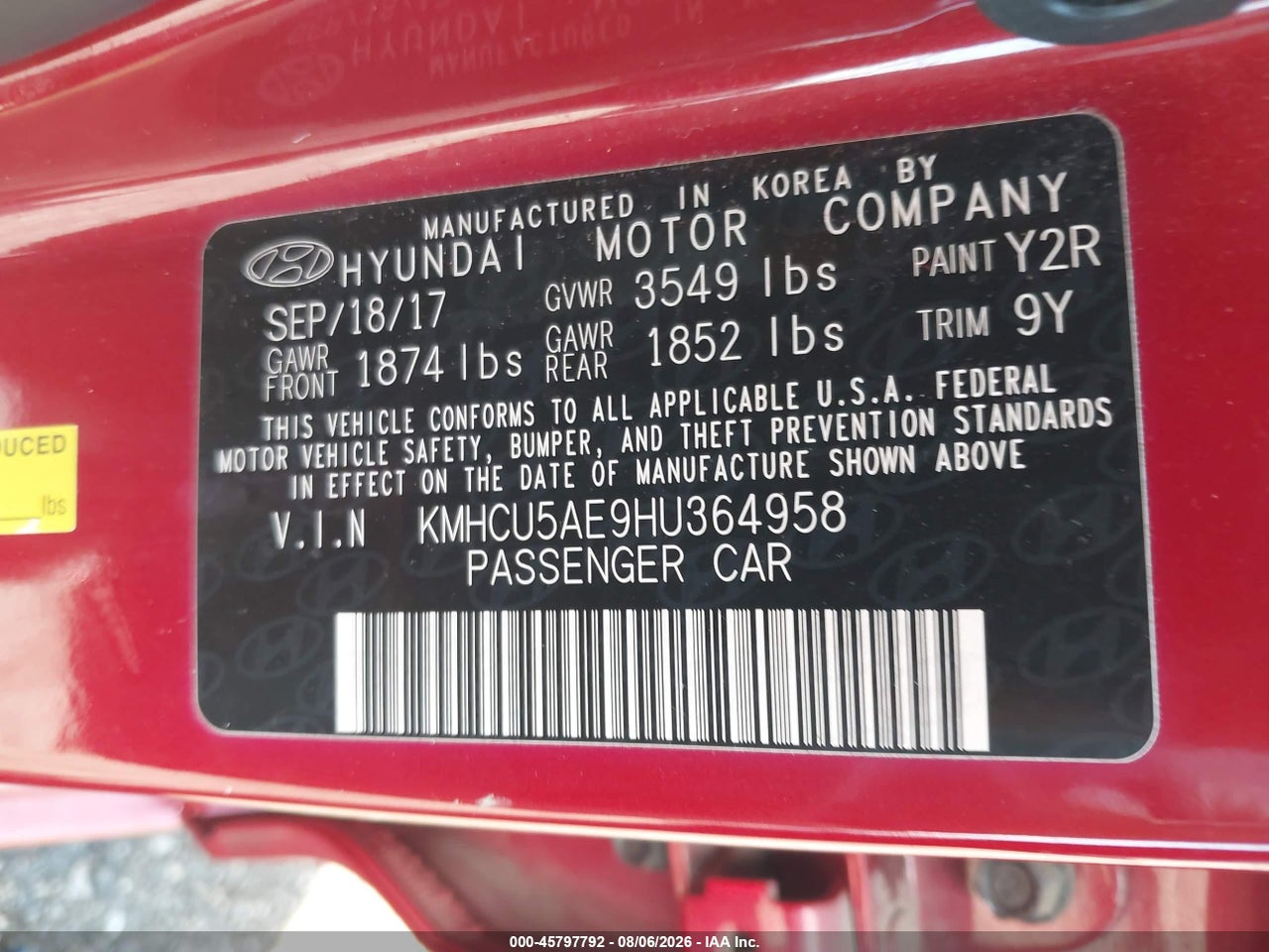 KMHCU5AE9HU****** · 2017 HYUNDAI ACCENT SPORT · 9/11