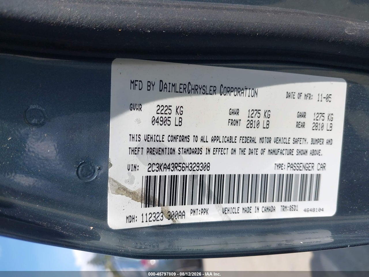 2C3KA43R56H****** · 2006 CHRYSLER 300   · 9/11