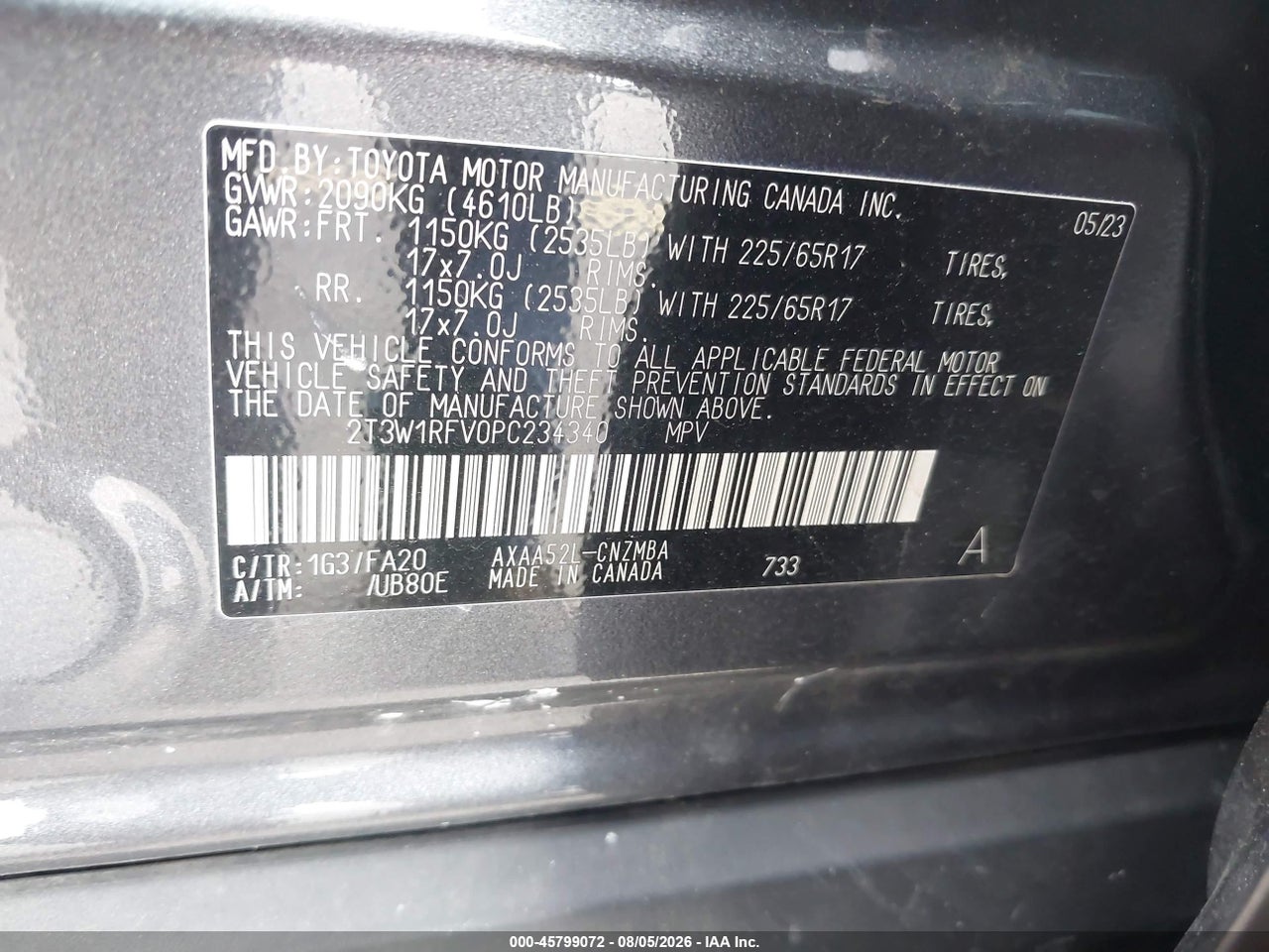 2T3W1RFV0PC****** · 2023 TOYOTA RAV4 XLE · 9/11