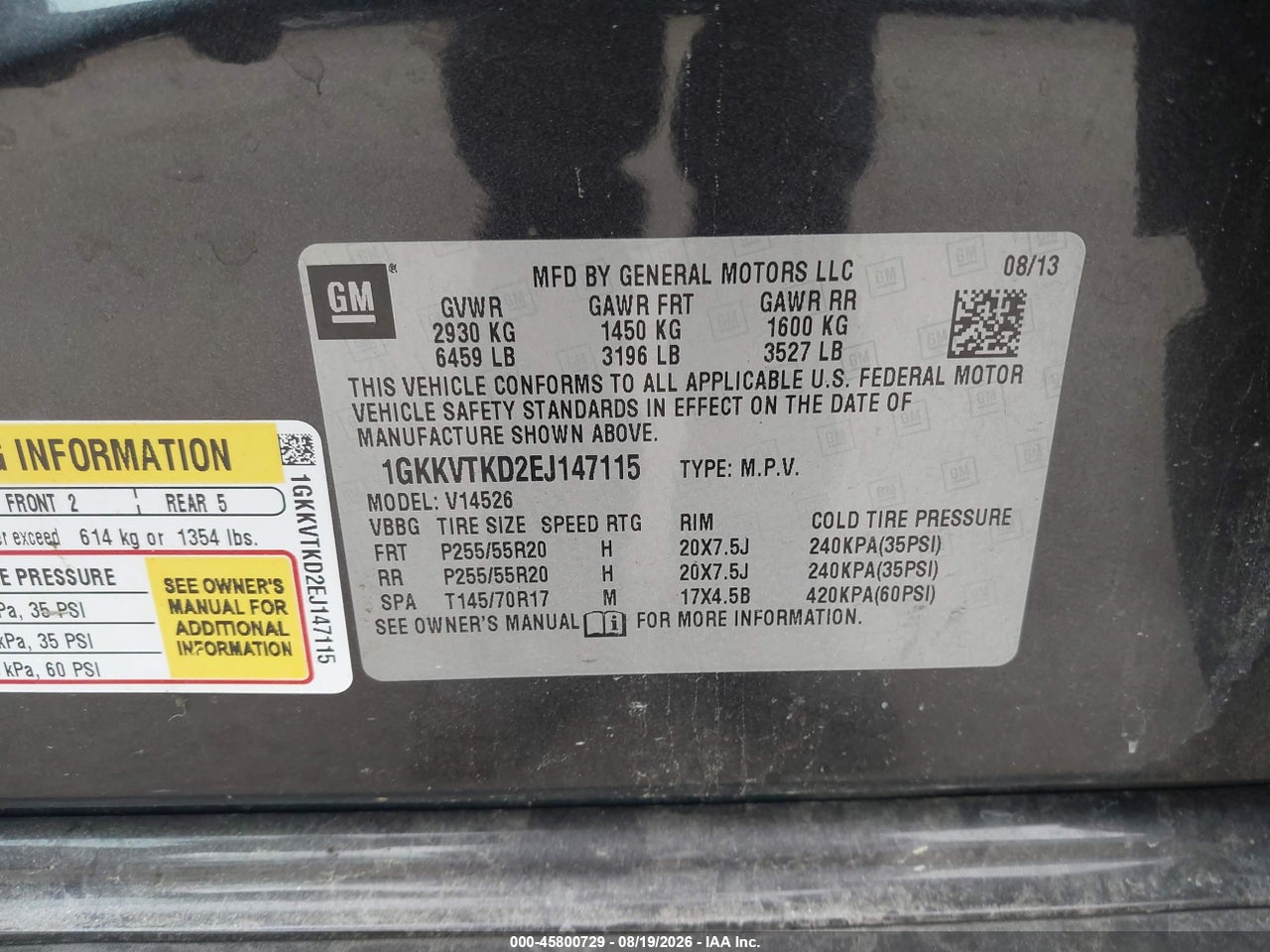 1GKKVTKD2EJ****** · 2014 GMC ACADIA DENALI · 9/11
