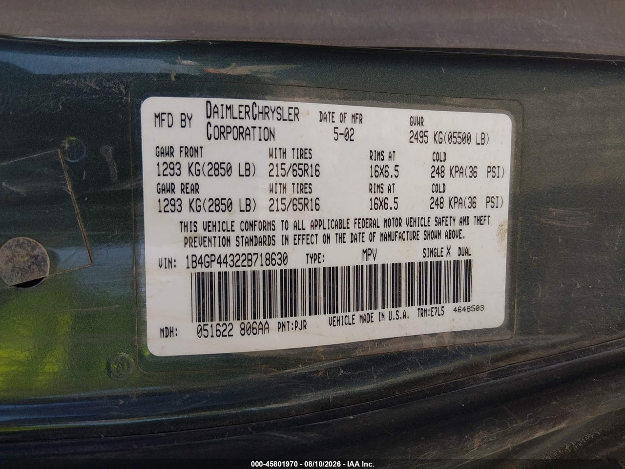 2002 DODGE GRAND CARAVAN SPORT · 9/11