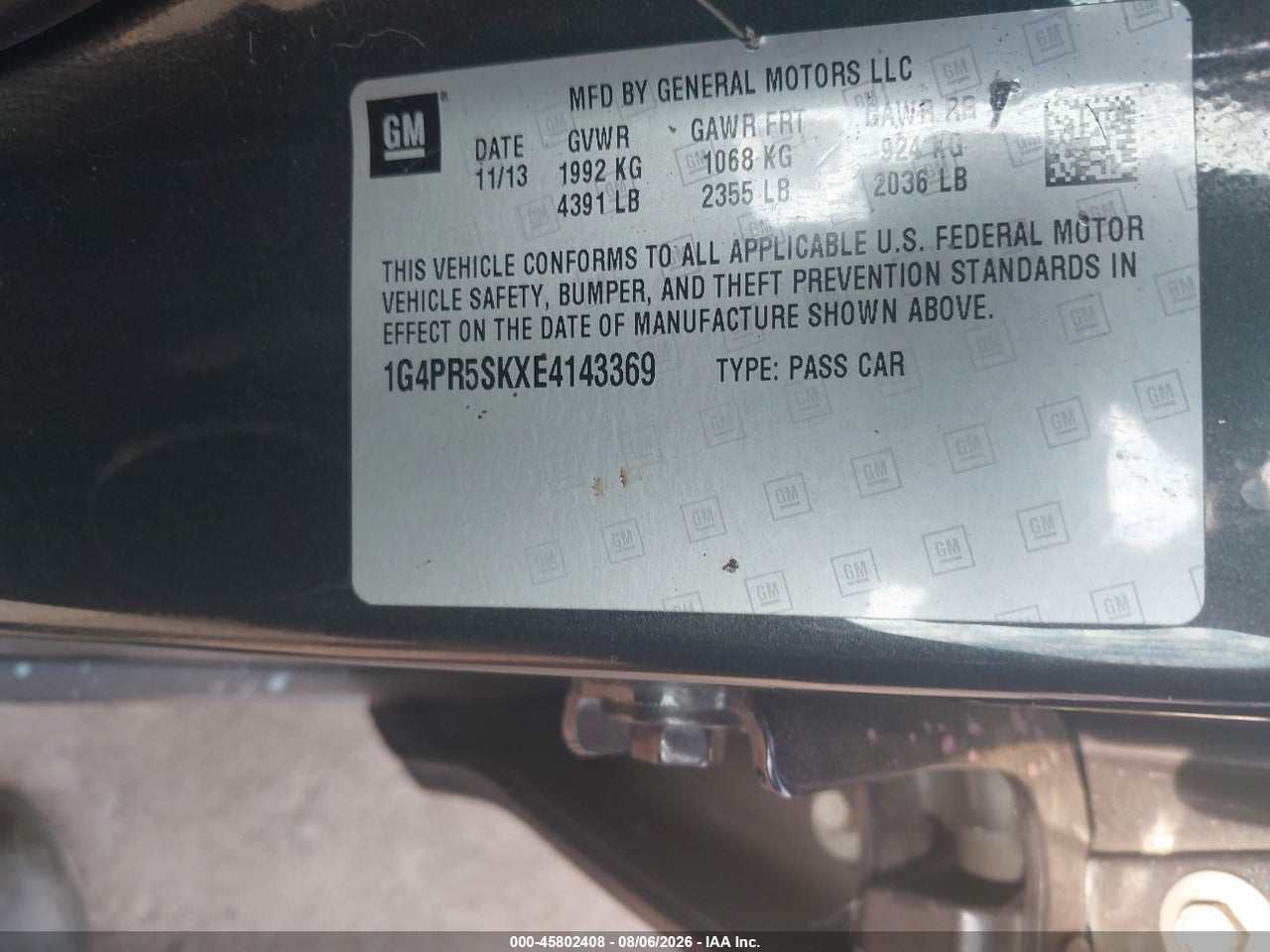 1G4PR5SKXE4****** · 2014 BUICK VERANO CONVENIENCE GROUP · 9/11