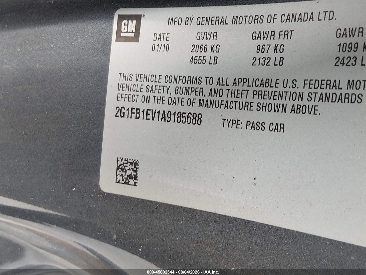 2G1FB1EV1A9****** · 2010 CHEVROLET CAMARO 1LT · 9/11