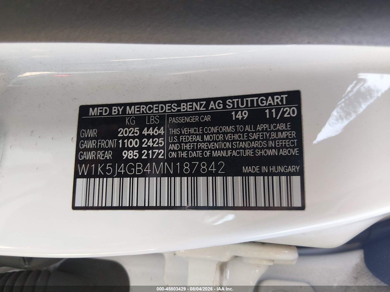 W1K5J4GB4MN****** · 2021 MERCEDES-BENZ CLA 250 · 9/11