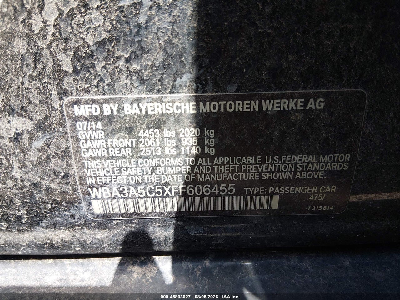WBA3A5C5XFF****** · 2015 BMW 328I   · 9/11